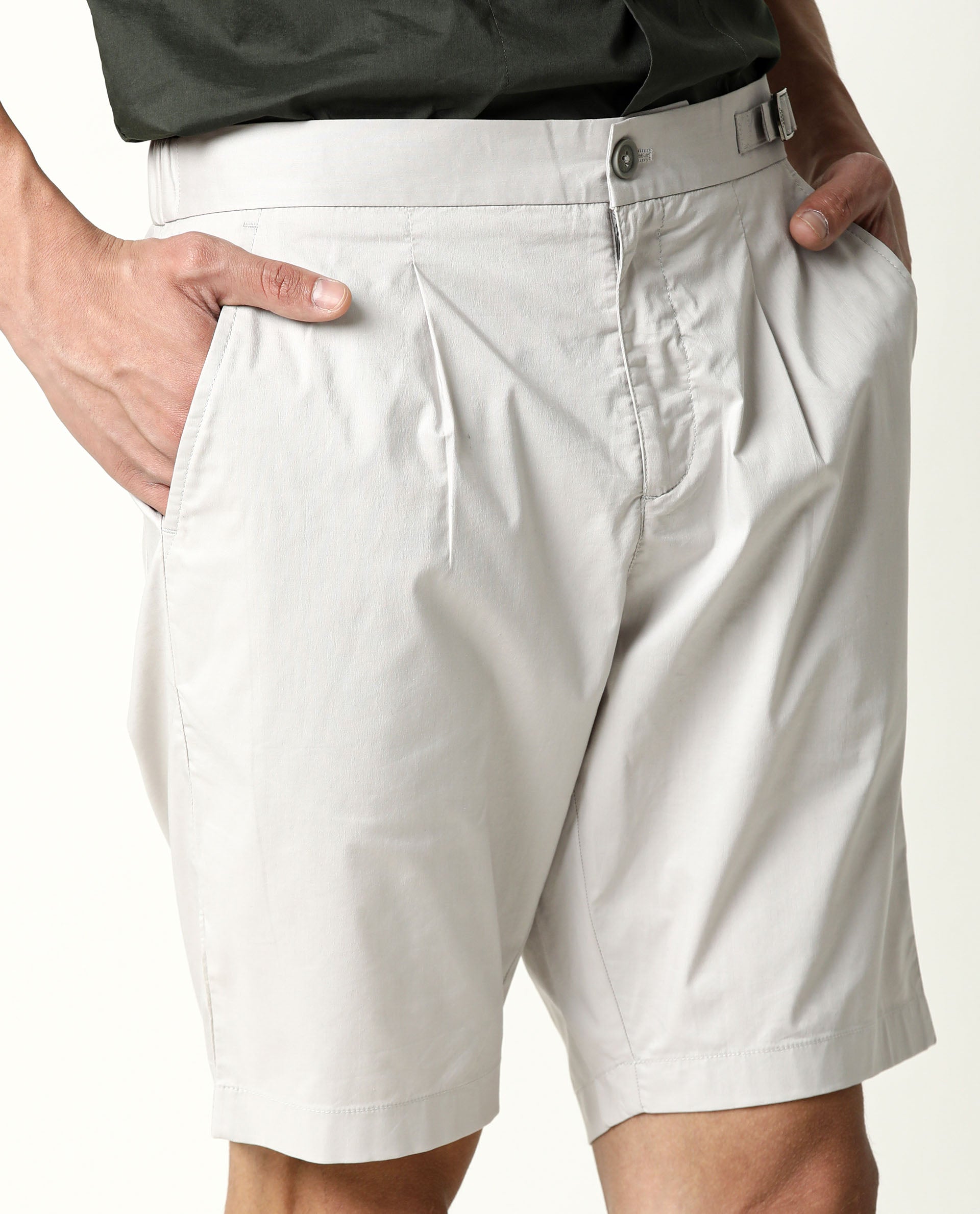 Rare Rabbit Men's Osaka Beige Slim Fit Mid Rise Waist Button & Zip Closure Shorts