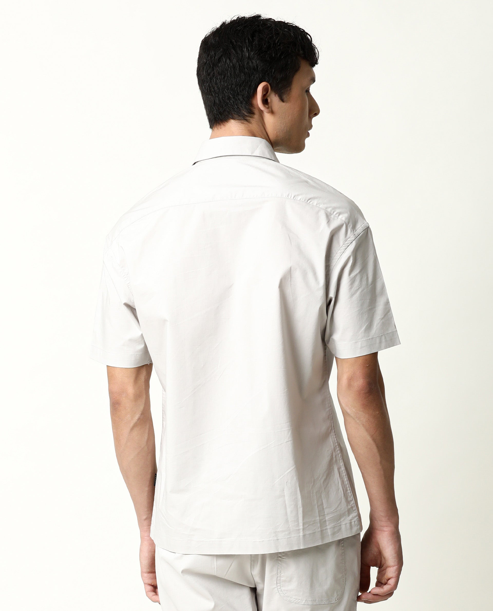 Rare Rabbit Men's Shibuya Beige Polycotton Fabric Half Sleeves Shirt