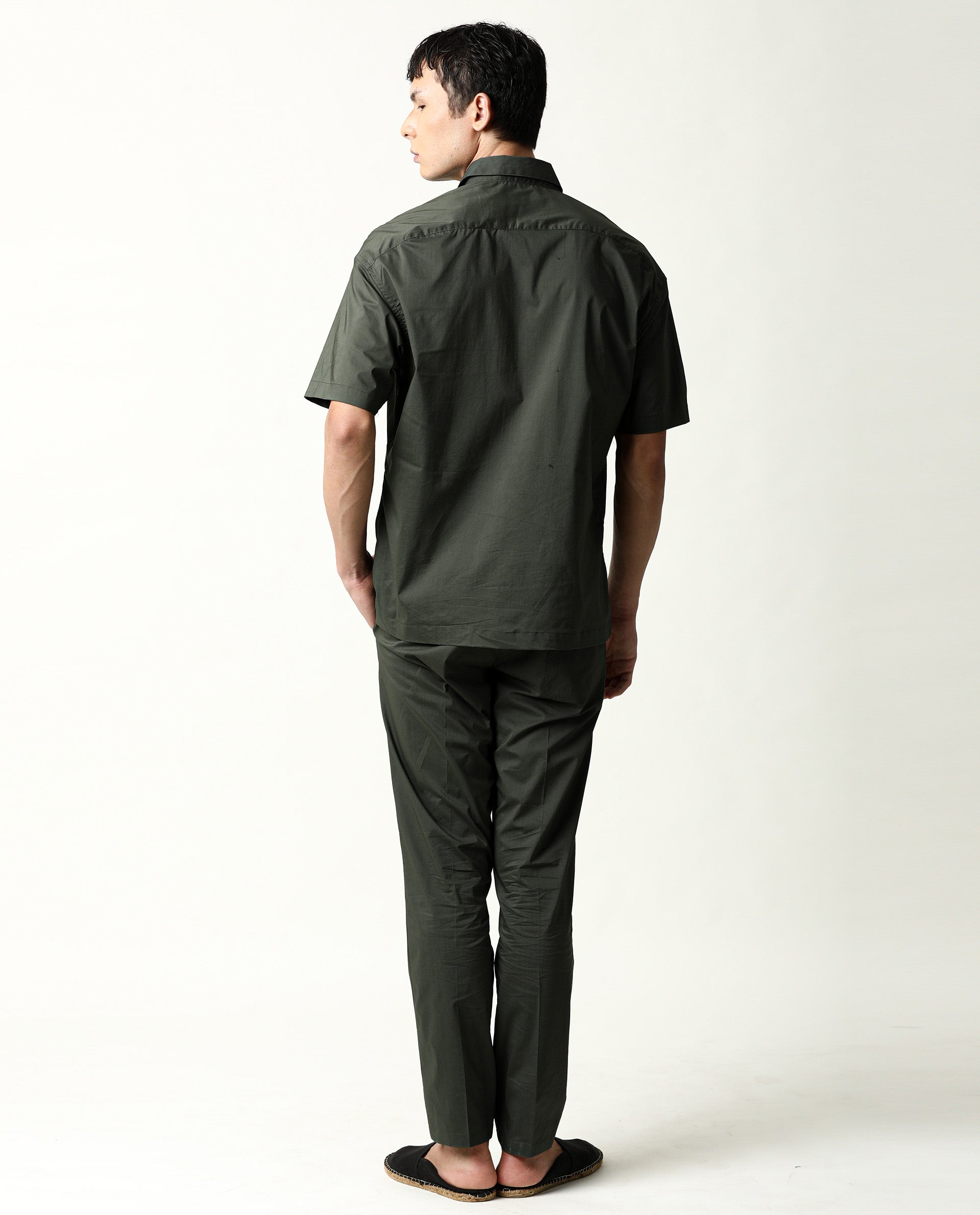 Rare Rabbit Men's Shibuya Olive Polycotton Fabric Half Sleeves Shirt