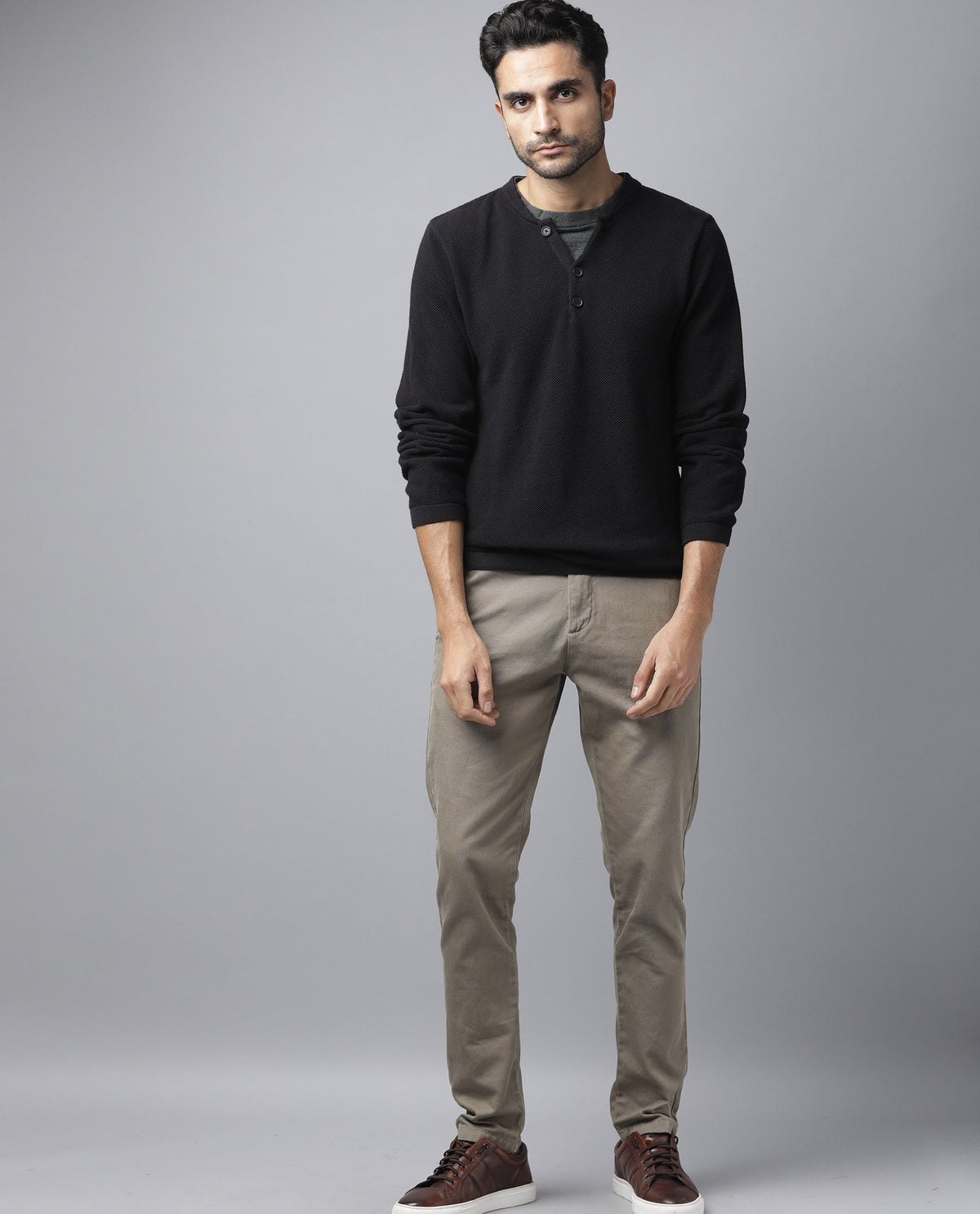 RARE RABBIT JWELL PRIMARY BLACK PULLOVER COTTON FABRIC FULL SLEEVE ROUND NECK SLIM FIT