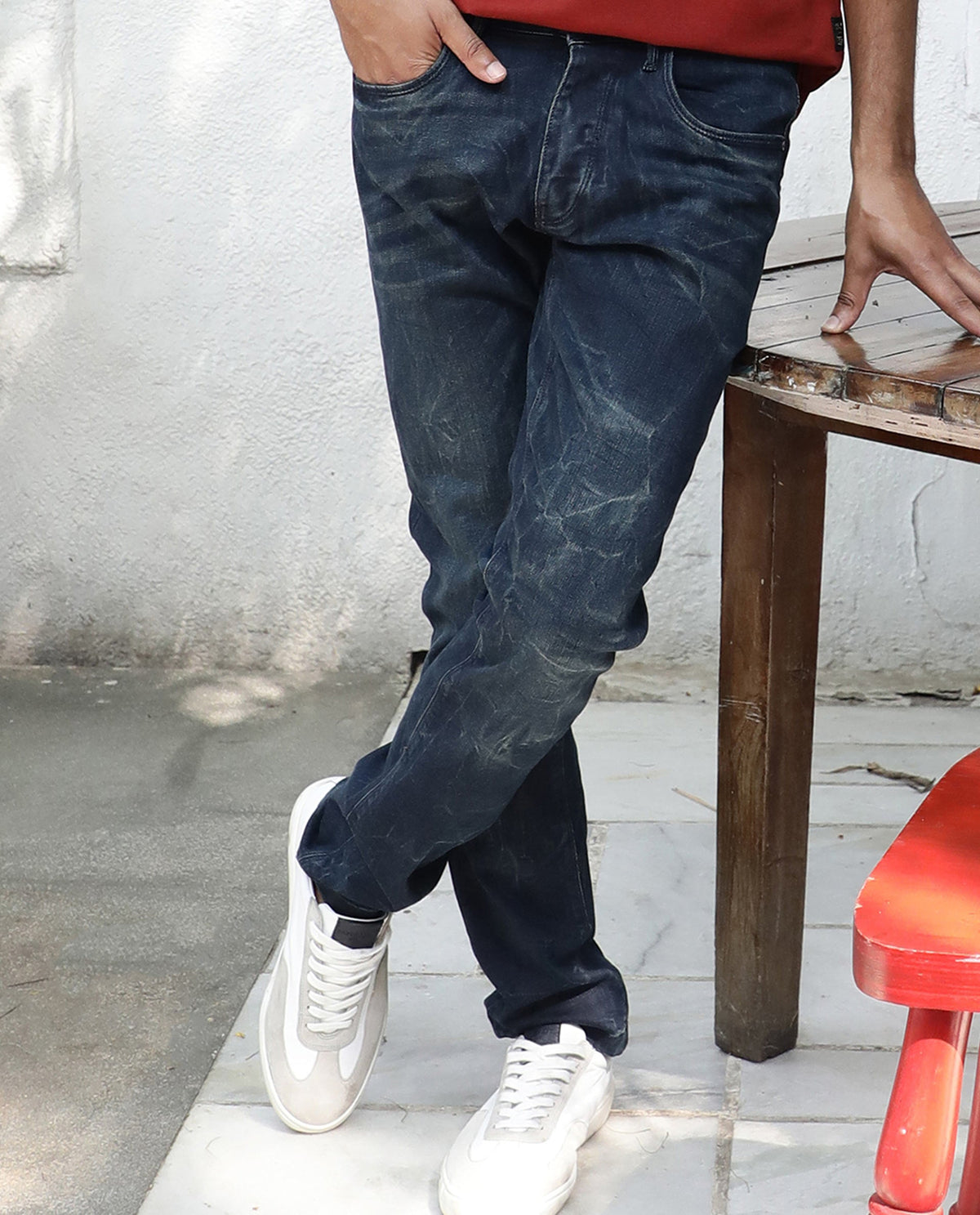 Rare Rabbit Men'S Kobe Blue Jeans Pant Cotton Viscose Fabric Slim Fit Mid-Rise Waist Button & Zip Closure