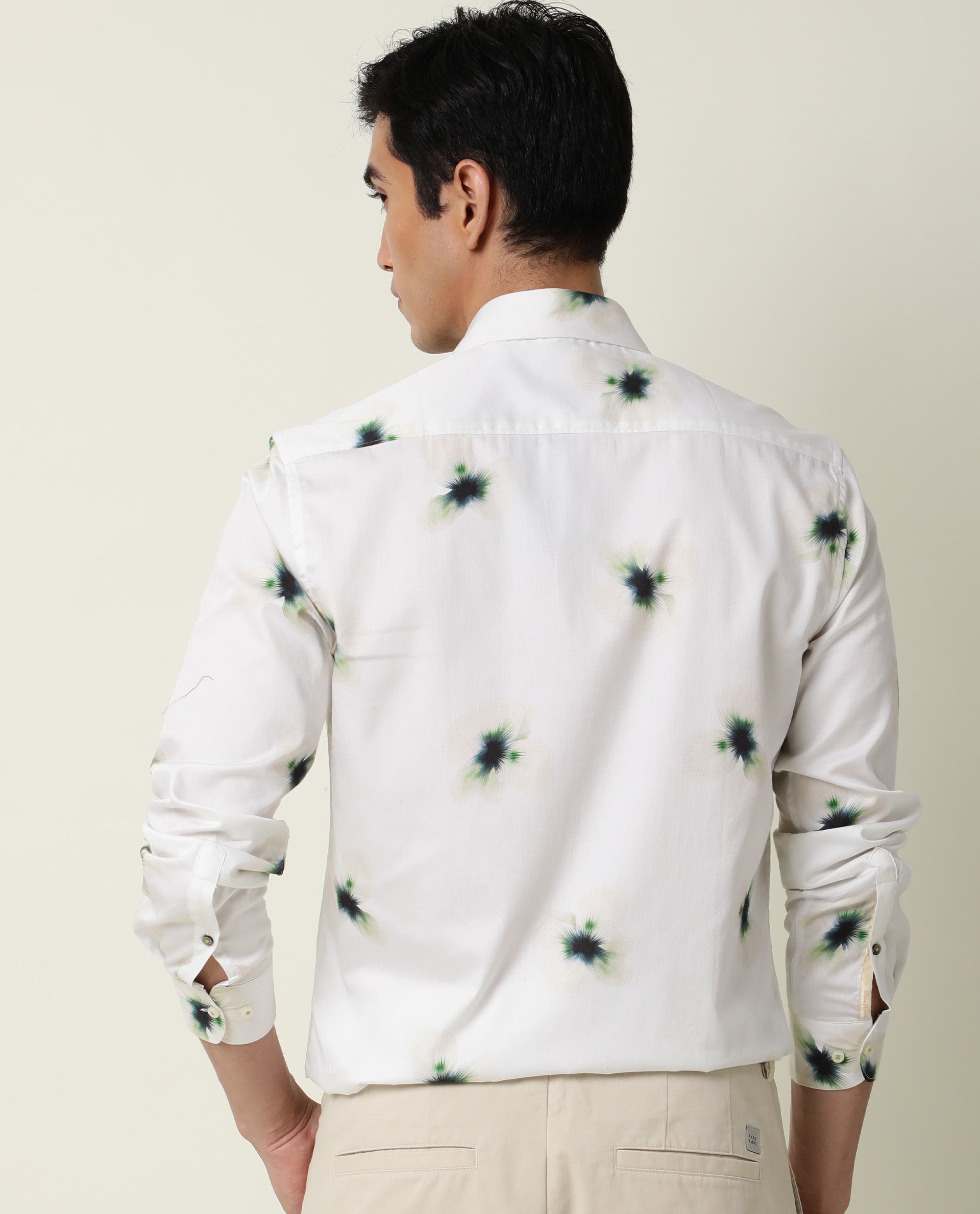 Rare Rabbit Men's Laccoss Off White Cotton Fabric Floral Print Full Sleeves Shirt
