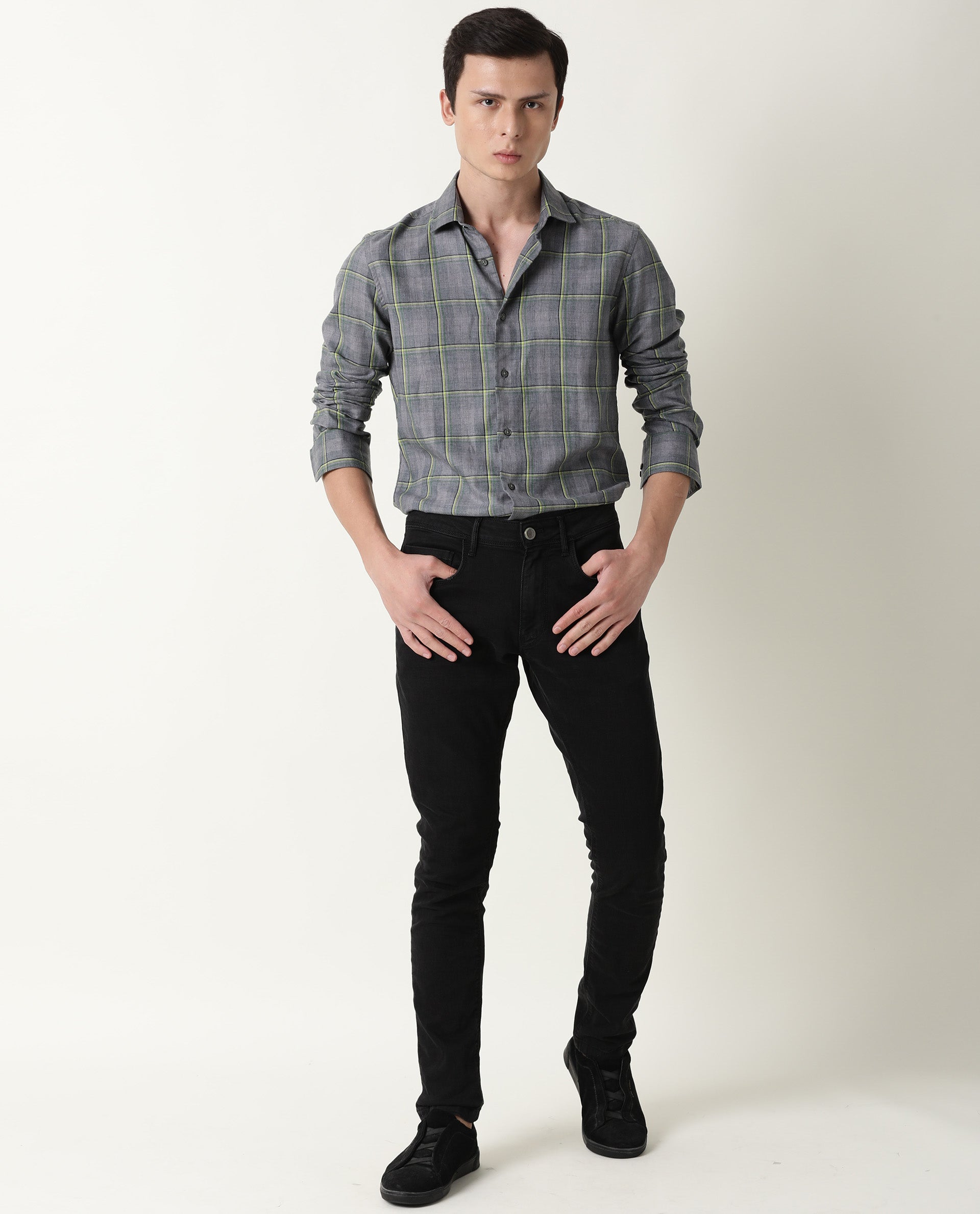 RARE RABBIT MENS TISSE GREY SHIRT POLYCOTTON FABRIC SLIM FIT COLLAR COLLAR Full Sleeve