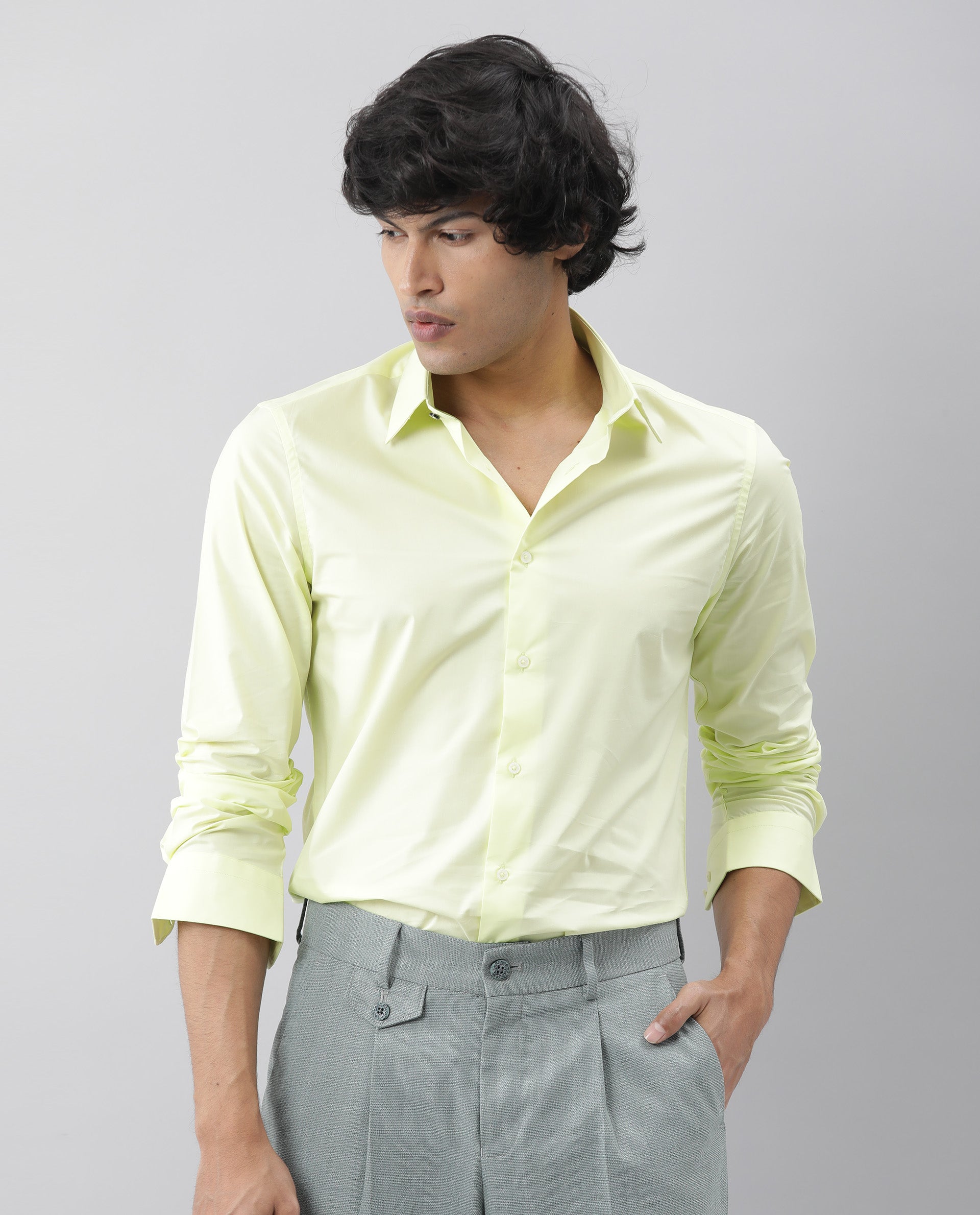 Rare Rabbit Men's Neutro Ls Green Polycotton Fabric Full Sleeves Solid Shirt