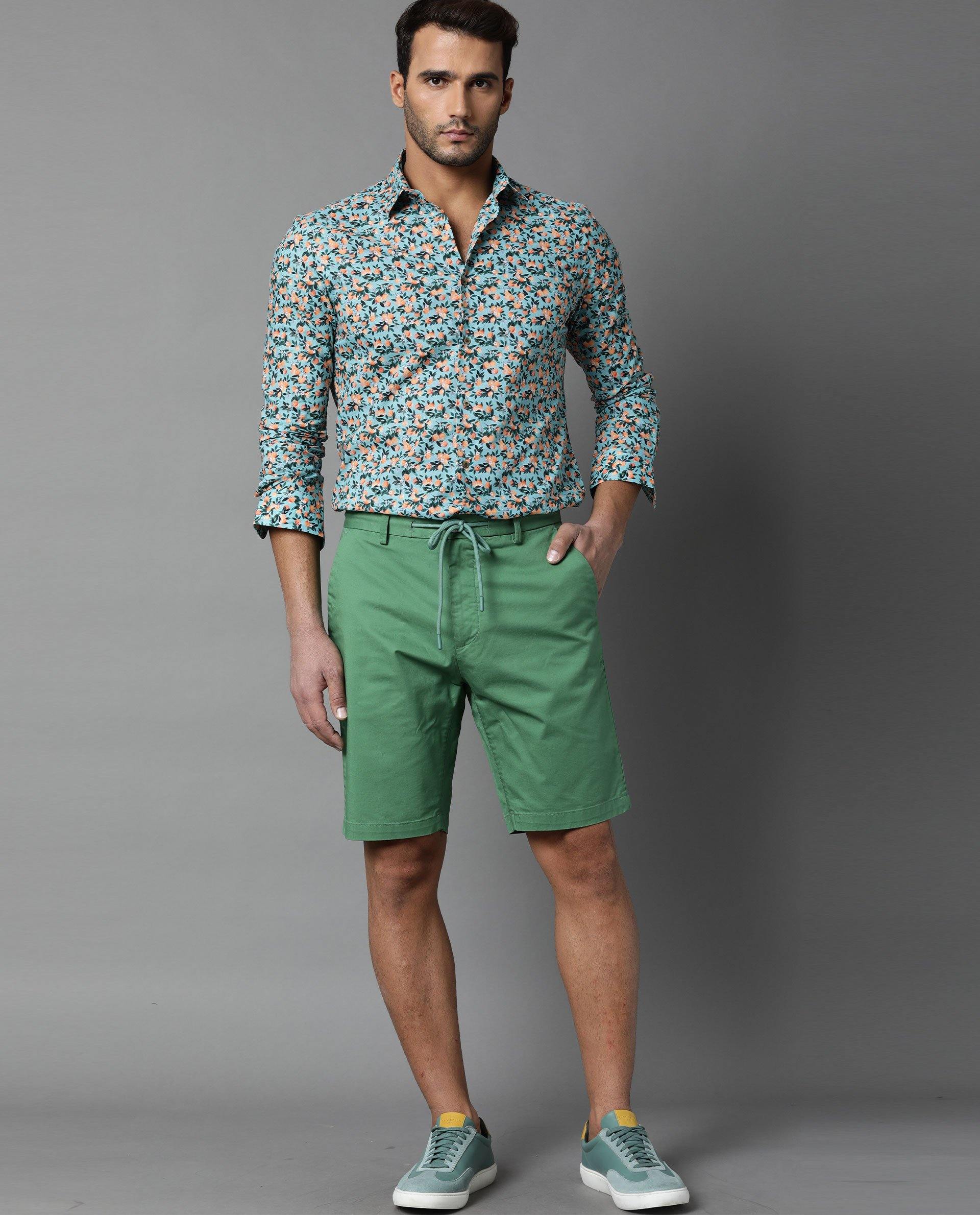RARE RABBIT MEN'S JACK GREEN SHIRT COTTON FABRIC FULL SLEEVES PRINT SLIM FIT