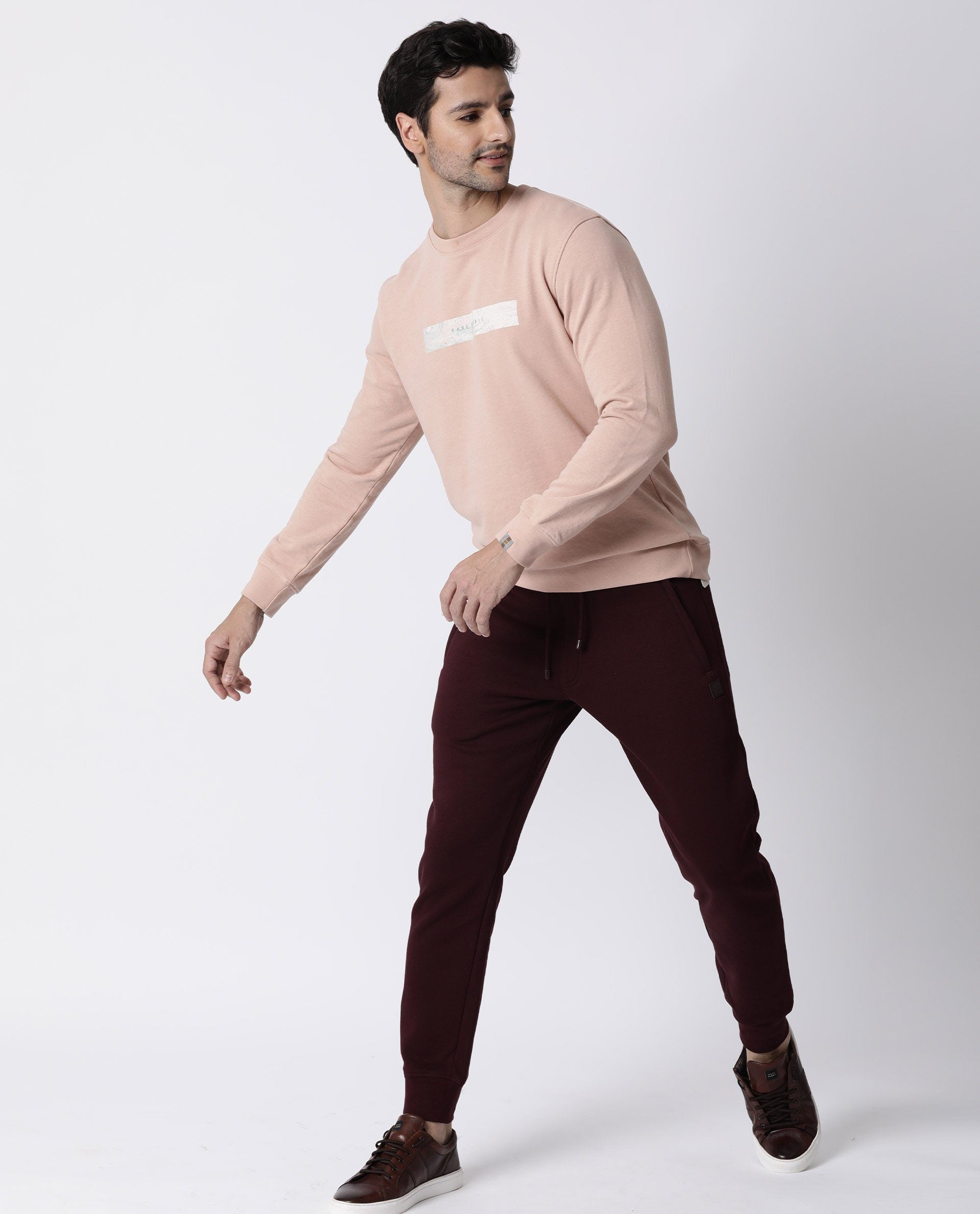 RARE RABBIT MARS LIGHT PEACH SWEATSHIRT COTTON POLY FABRIC FULL SLEEVE CREW NECK SLIM FIT