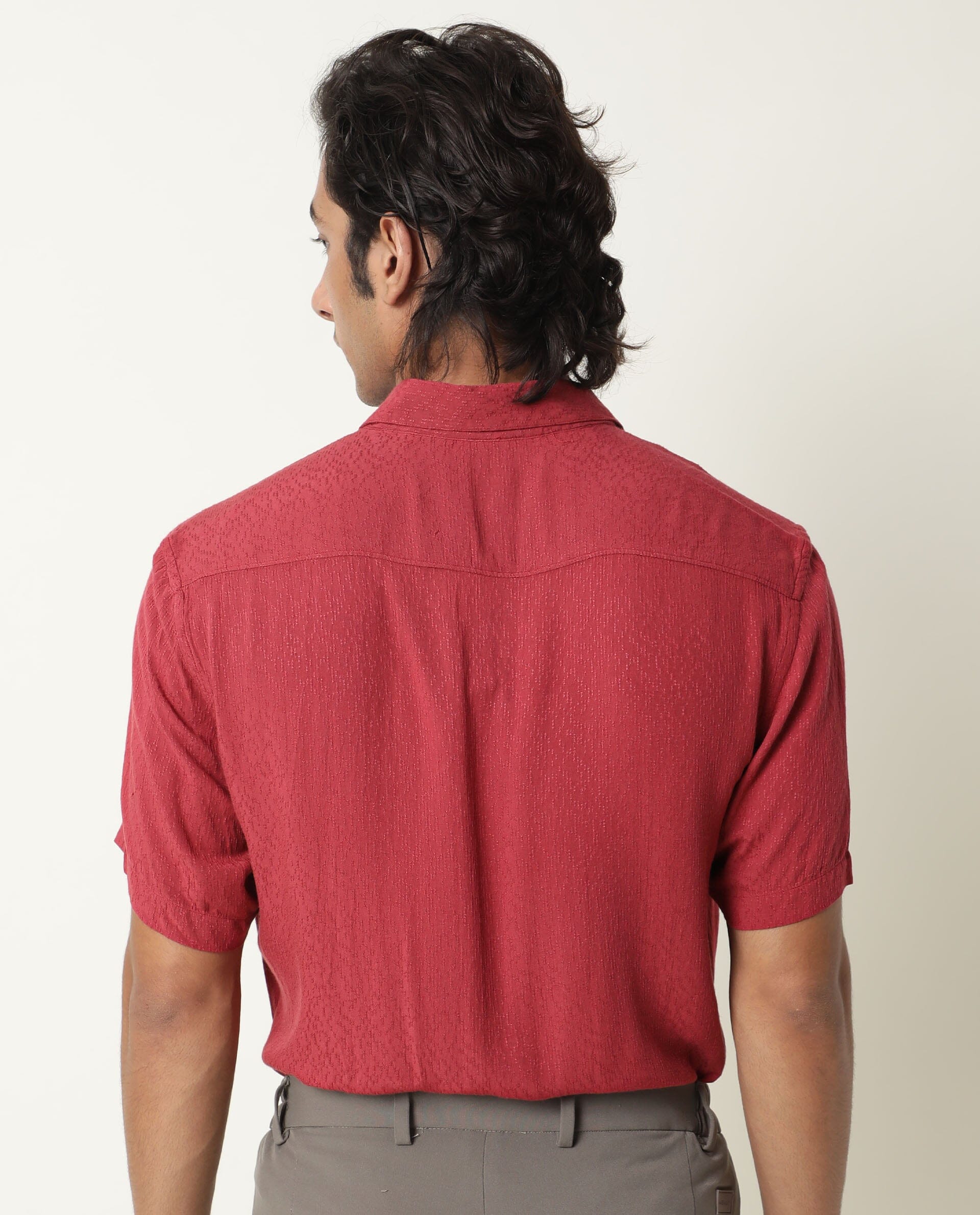 RARE RABBIT MENS JENNY RED SHIRT RAYON FABRIC SLIM FIT COLLAR COLLAR Short Sleeve