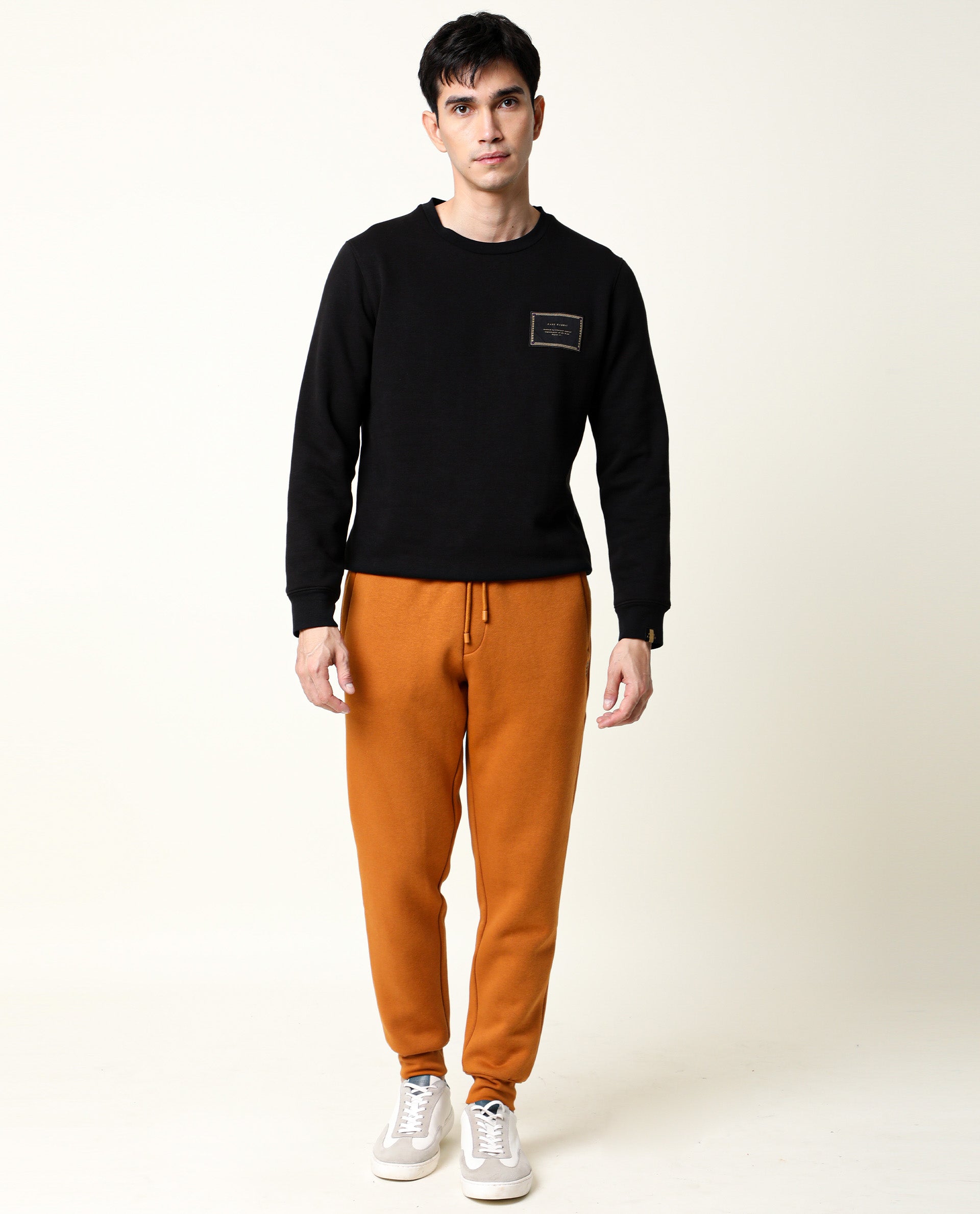 Rare Rabbit Men'S Chase Rust Track Pant Cotton Polyester Fabric Drawstring Slim Fit