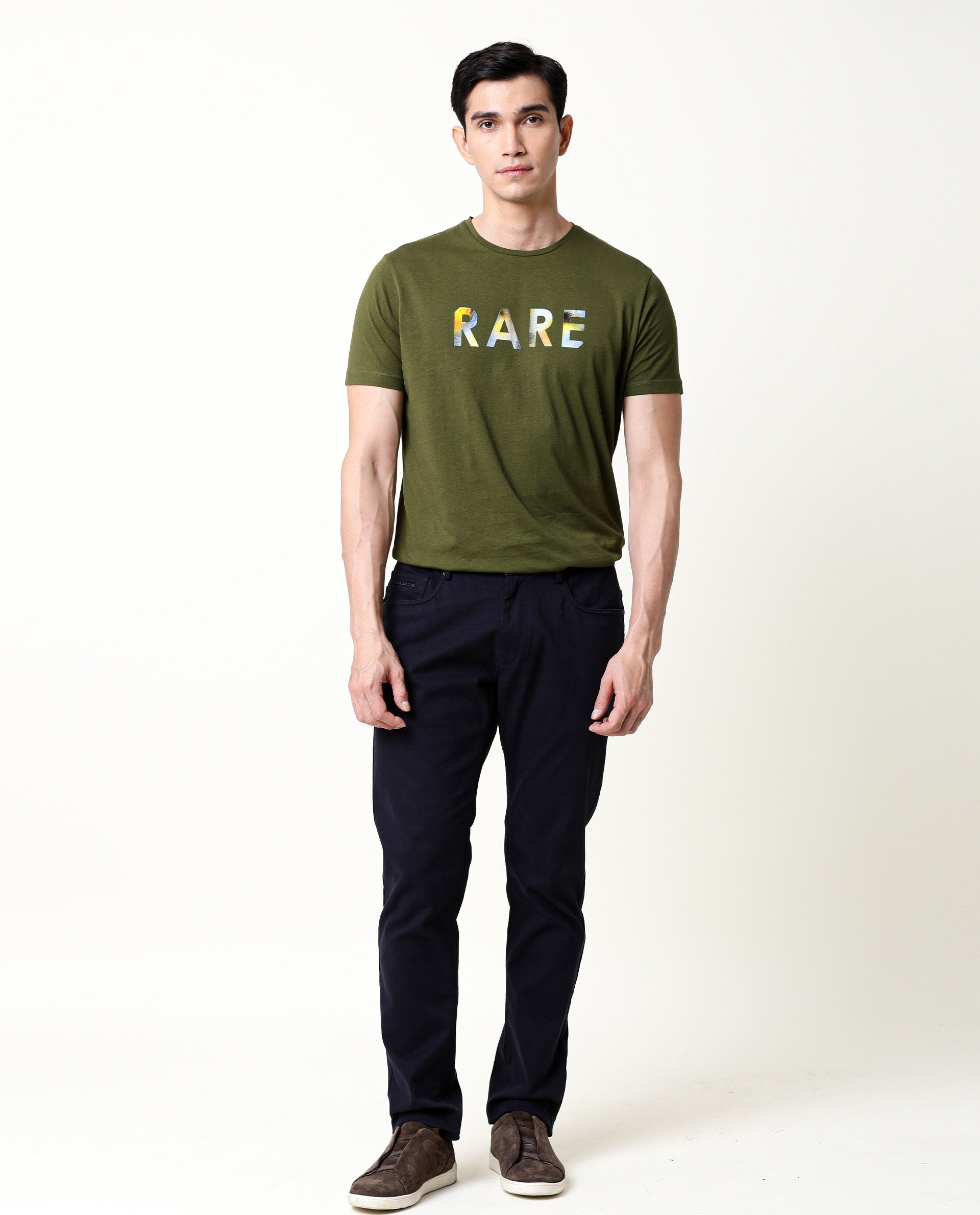 Rare Rabbit Men's Gavin Green Crew Neck HD Graphic Print Branded Half Sleeves T-Shirt