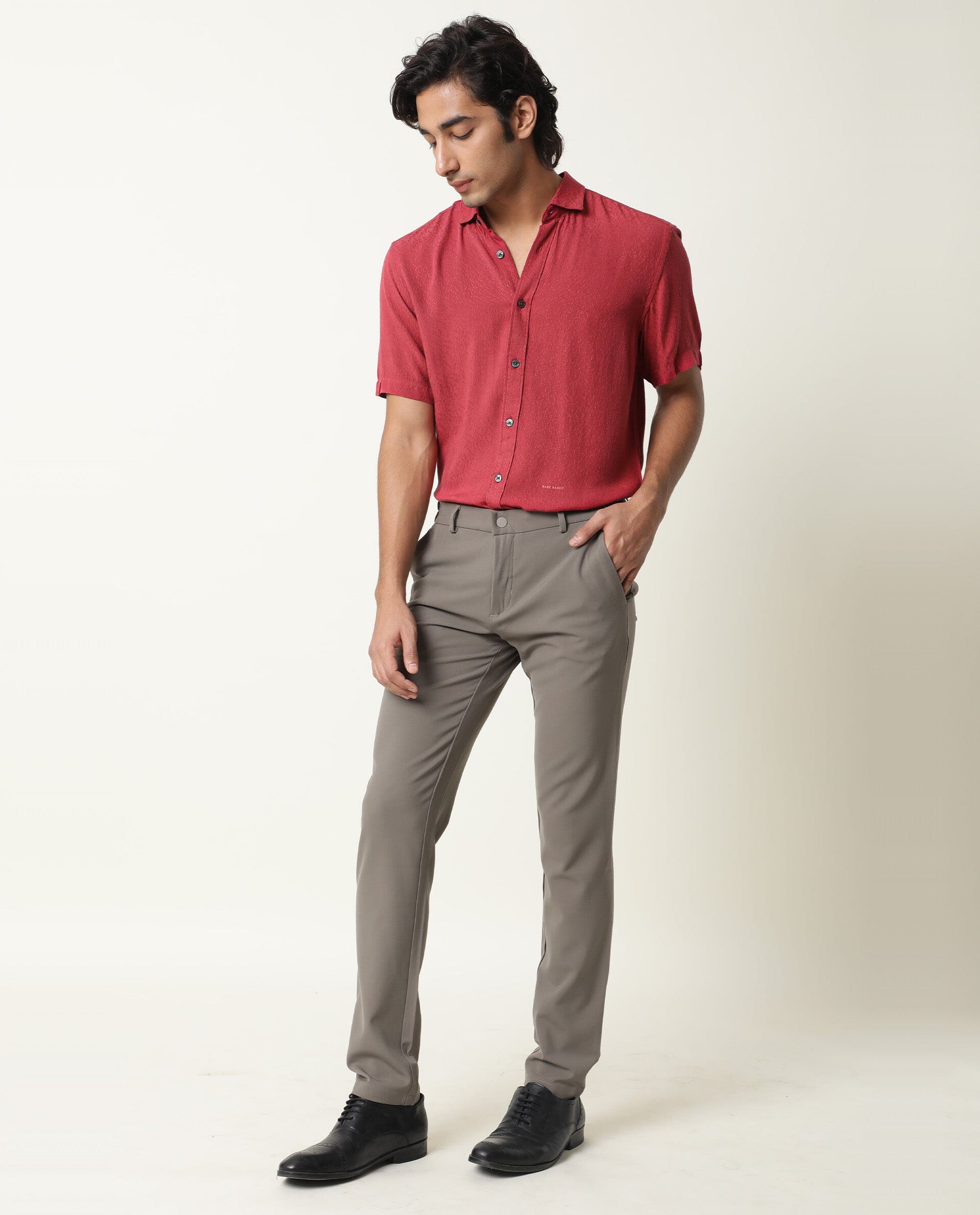 RARE RABBIT MENS JENNY RED SHIRT RAYON FABRIC SLIM FIT COLLAR COLLAR Short Sleeve