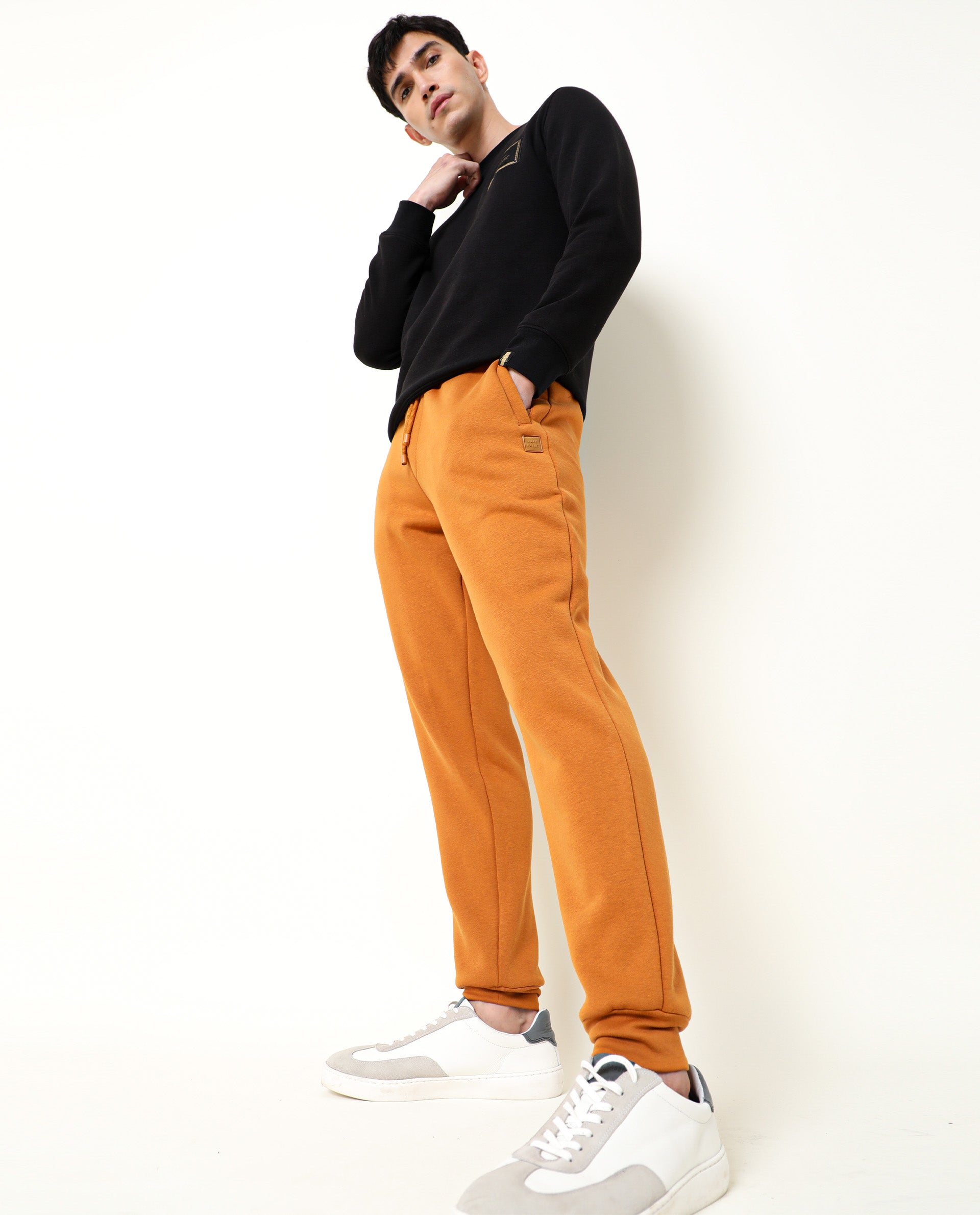 Rare Rabbit Men'S Chase Rust Track Pant Cotton Polyester Fabric Drawstring Slim Fit