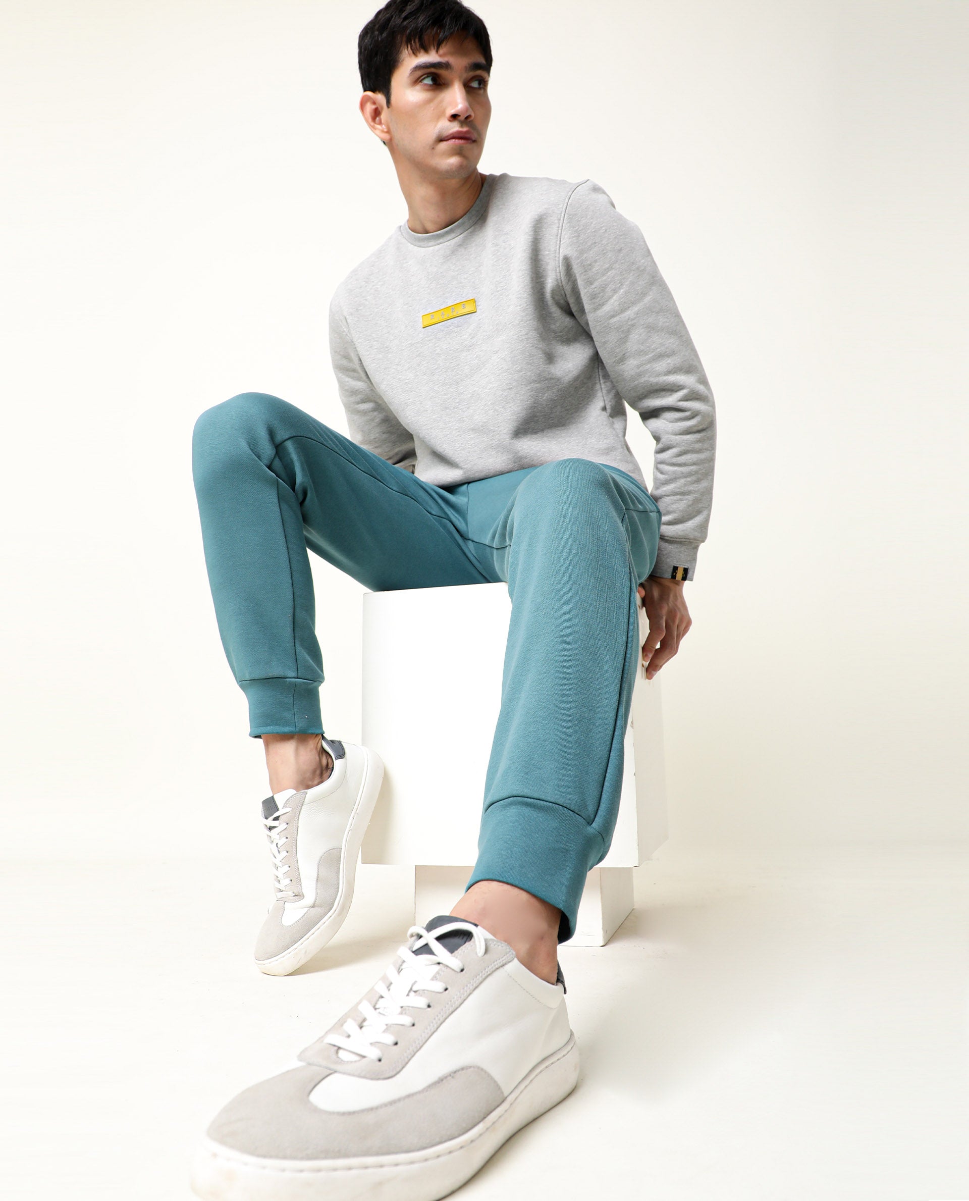 RARE RABBIT MEN'S CHASE PASTEL TURQ TRACK PANT COTTON POLYESTER FABRIC DRAWSTRING SLIM FIT