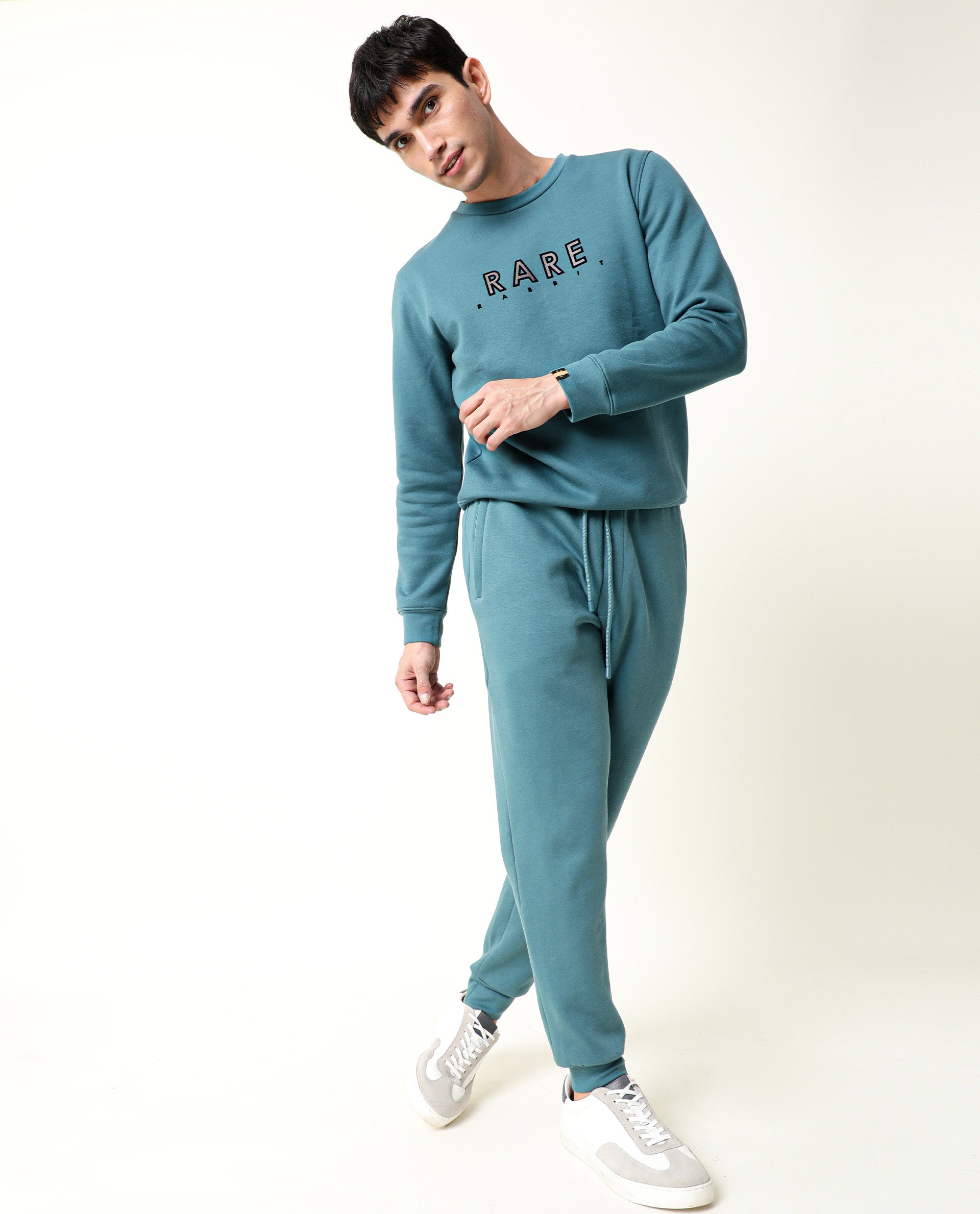 RARE RABBIT MEN'S CHASE PASTEL TURQ TRACK PANT COTTON POLYESTER FABRIC DRAWSTRING SLIM FIT