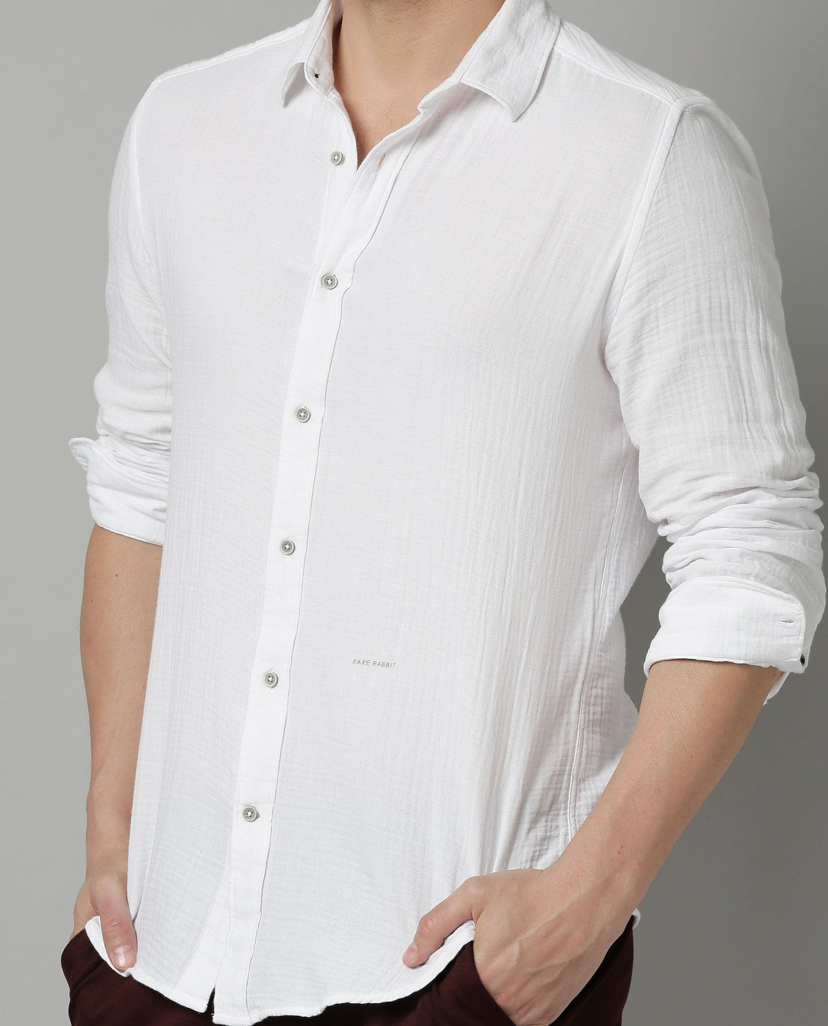 RARE RABBIT MEN'S LAYERR WHITE SHIRT COTTON FABRIC COLLARED NECK FULL SLEEVES BUTTON CLOSURE