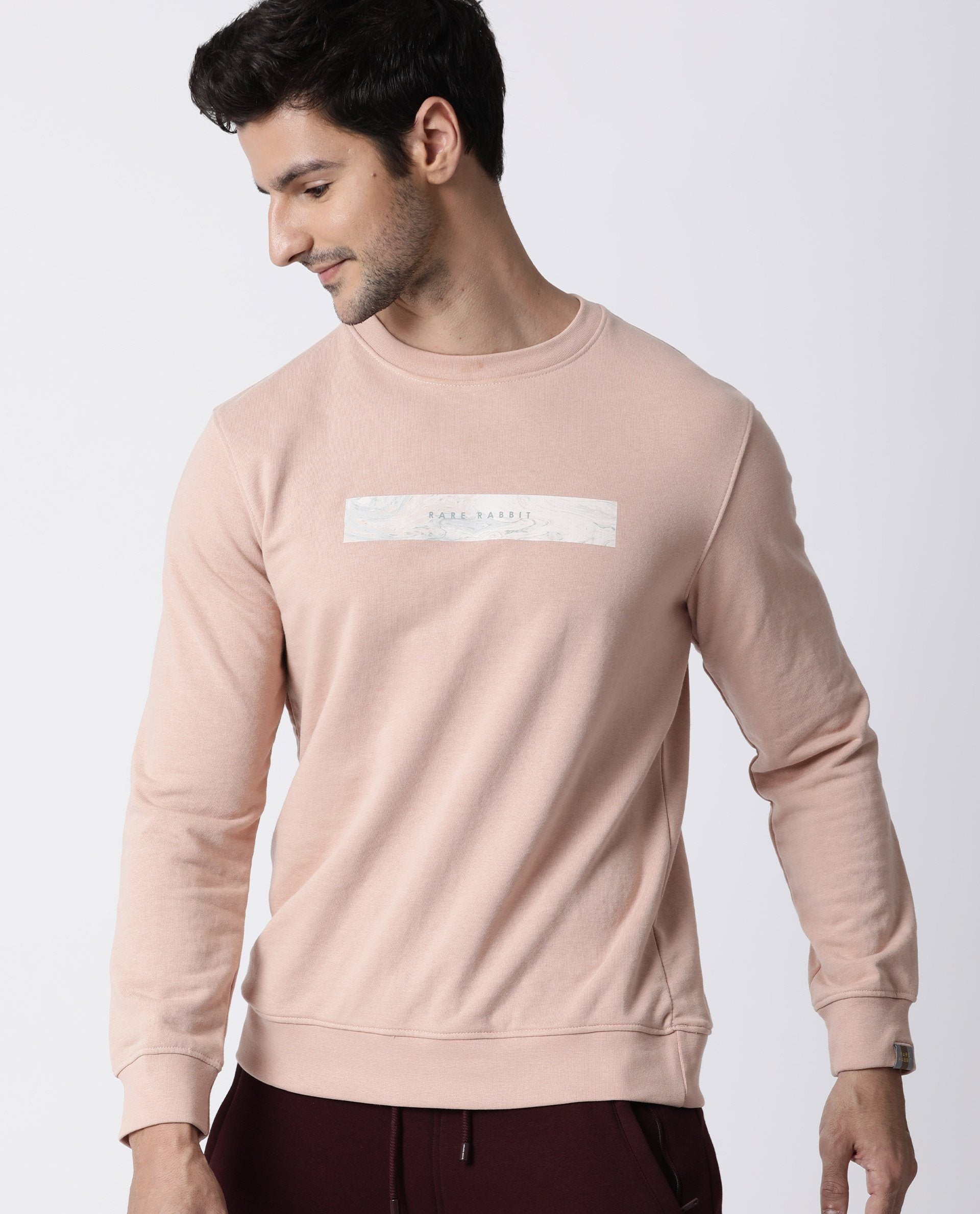RARE RABBIT MARS LIGHT PEACH SWEATSHIRT COTTON POLY FABRIC FULL SLEEVE CREW NECK SLIM FIT