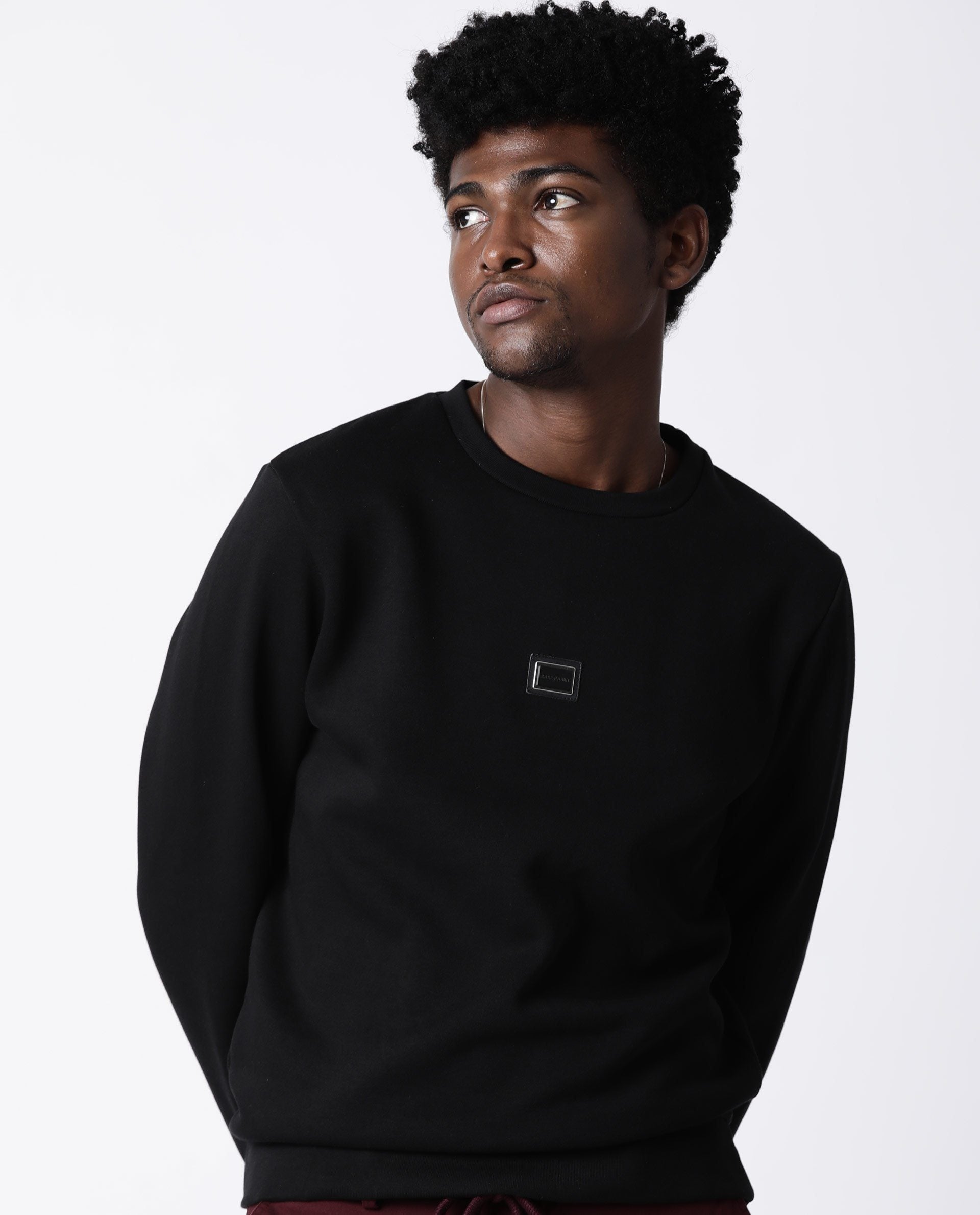 Rare Rabbit Tayla Primary Black Sweatshirt Cotton Poly Fabric Full Sleeve Crew Neck Slim Fit