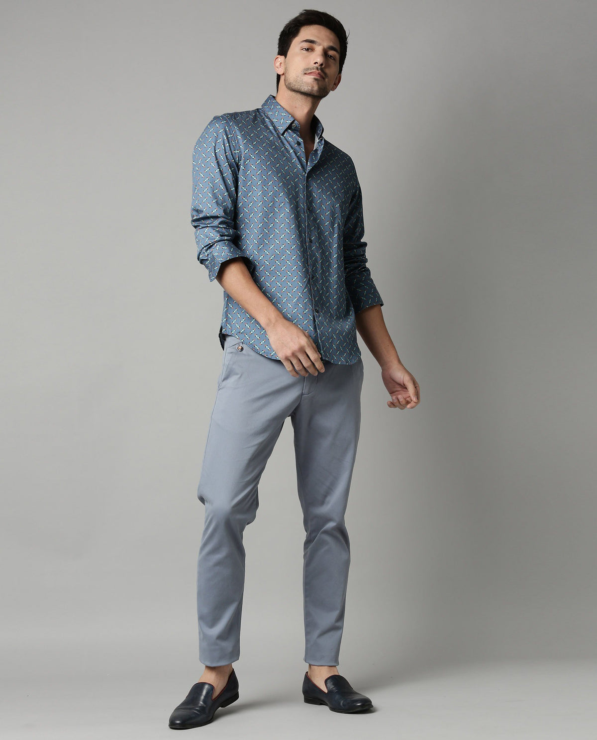 RARE RABBIT MEN'S NIKADO BLUE SHIRT FULL SLEEVES PRINT SLIM FIT
