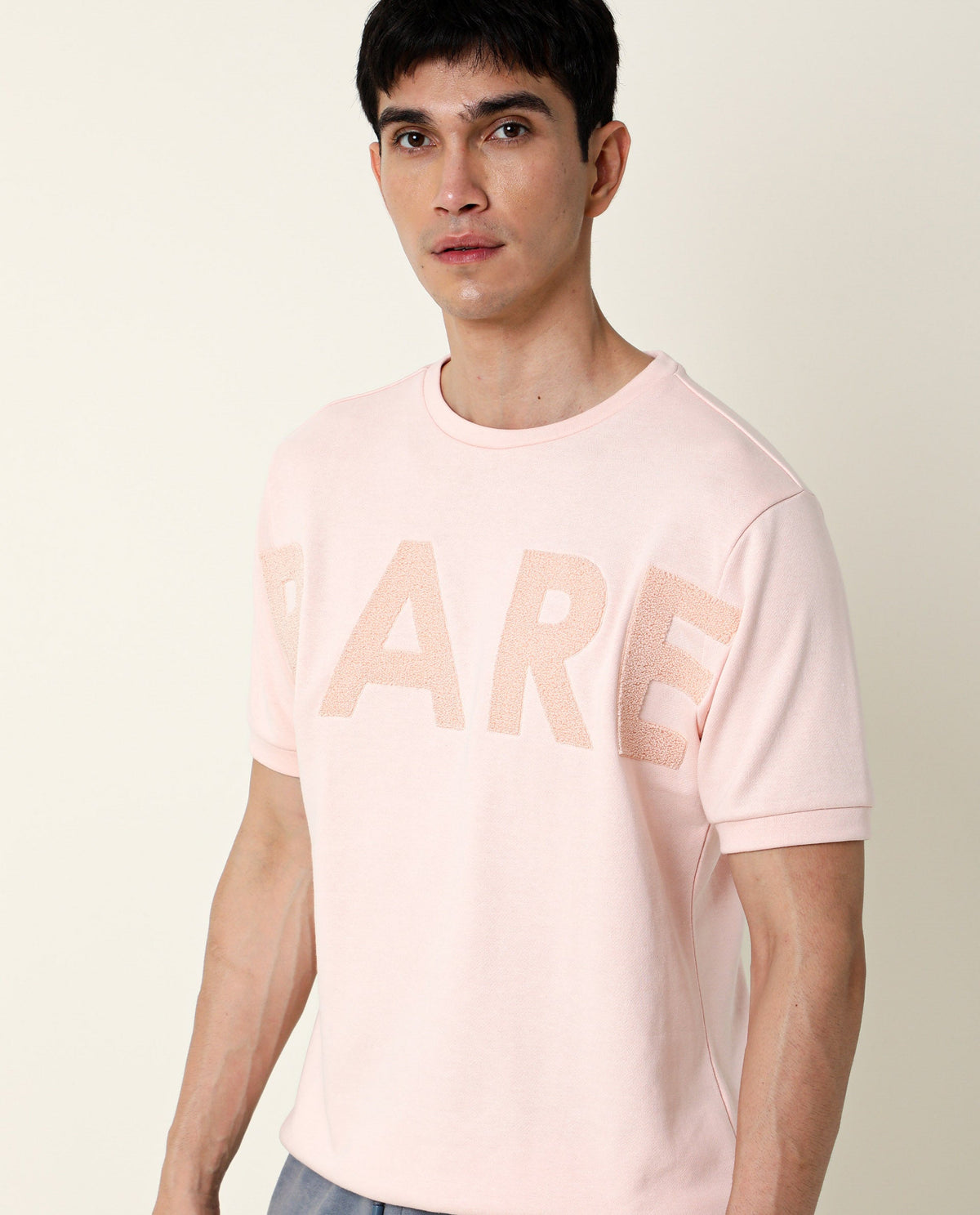 RARE RABBIT MEN'S NOR PEACH SWEATSHIRT COTTON POLYESTER FABRIC CREW NECK HALF SLEEVES SLIM FIT