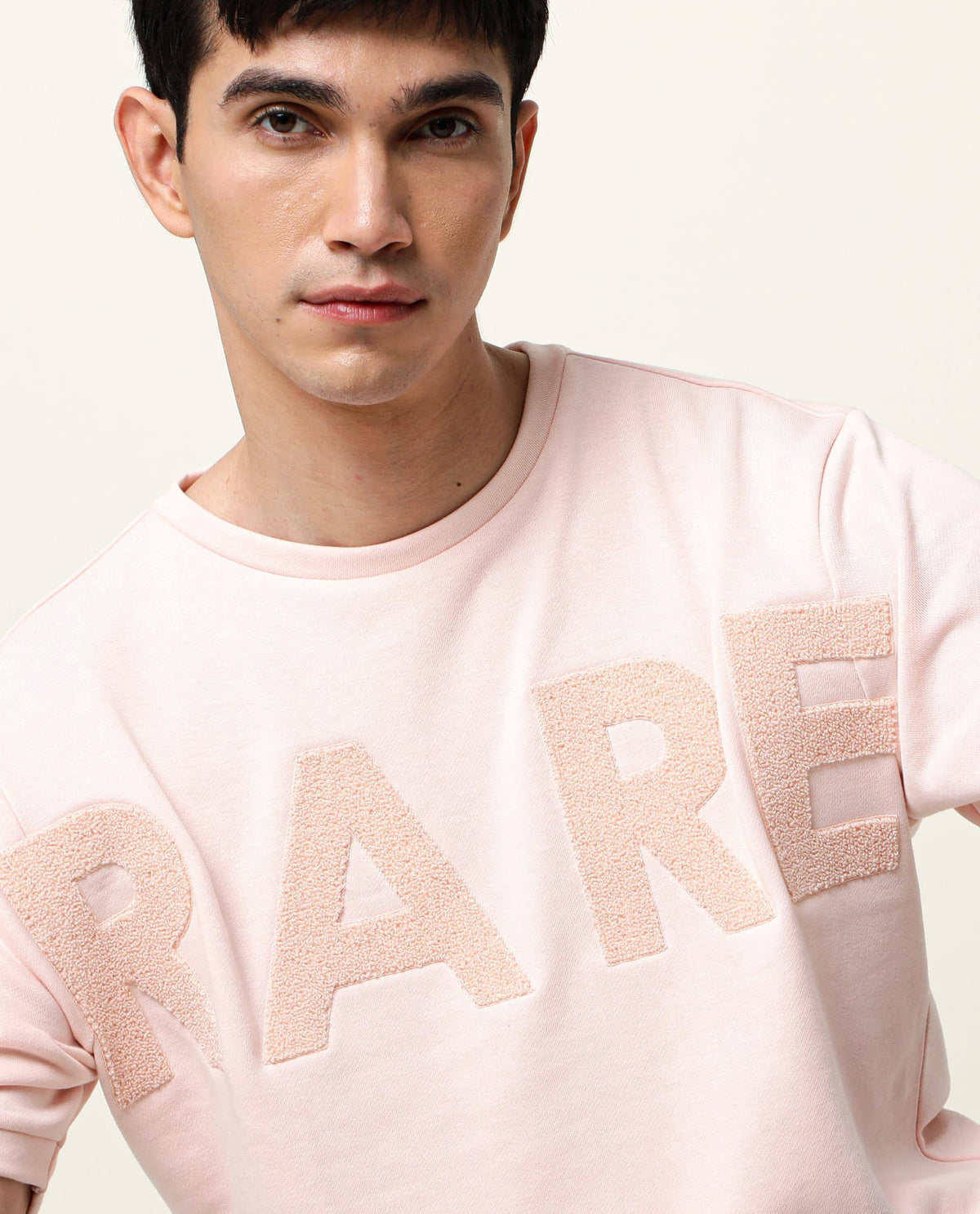 RARE RABBIT MEN'S NOR PEACH SWEATSHIRT COTTON POLYESTER FABRIC CREW NECK HALF SLEEVES SLIM FIT
