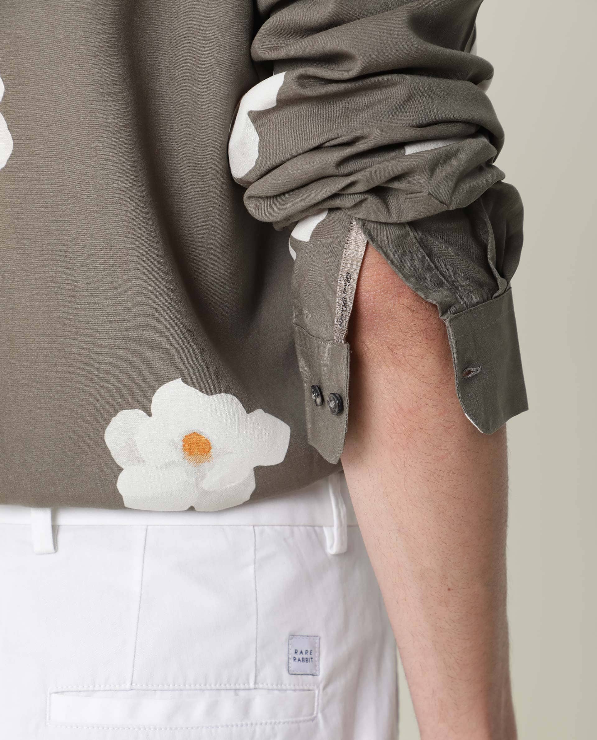 Rare Rabbit Men's Norton Brown Cotton Fabric Floral Print Full Sleeves Shirt