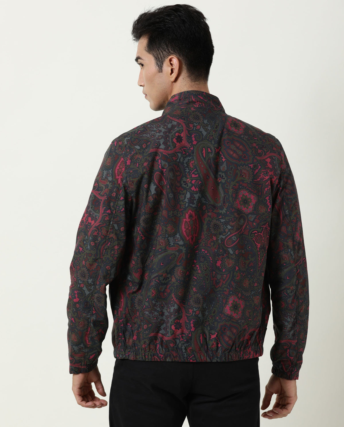 RARE RABBIT MEN'S PERSI PINK JACKET COTTON FABRIC MANDARIN COLLAR FULL SLEEVES ZIPPER CLOSURE SLIM FIT