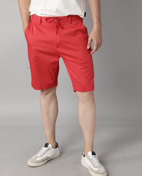 RARE RABBIT MEN S RAN RED SHORTS COTTON ELASTANE FABRIC SOLID MID RISE