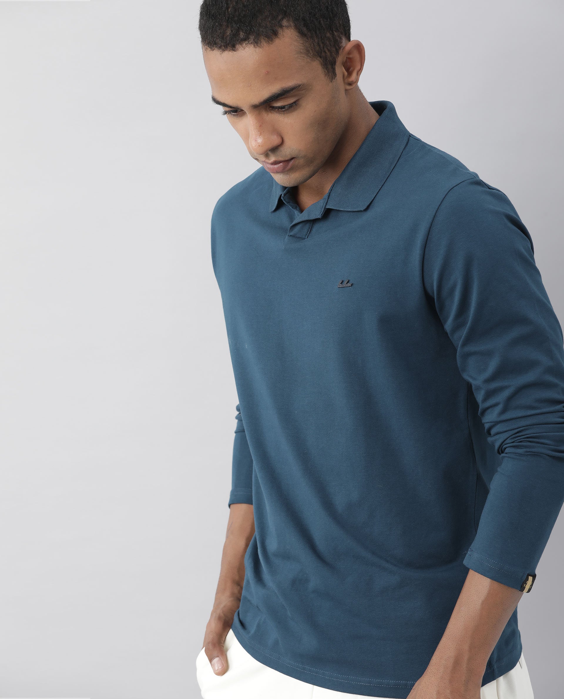 RARE RABBIT REBORN PRIMARY PETROL POLO COTTON FABRIC SHORT SLEEVE POLO COLLAR SLIM FIT