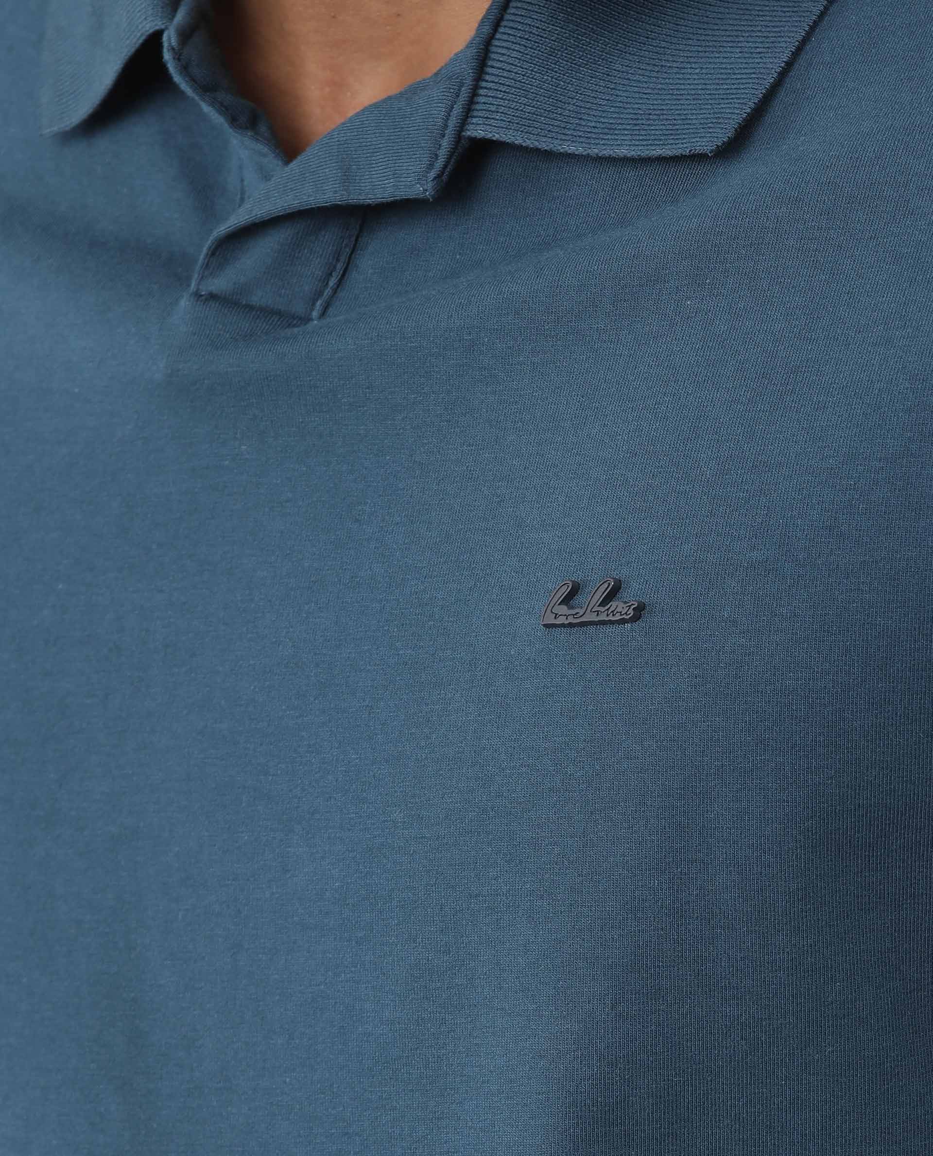 RARE RABBIT REBORN PRIMARY PETROL POLO COTTON FABRIC SHORT SLEEVE POLO COLLAR SLIM FIT