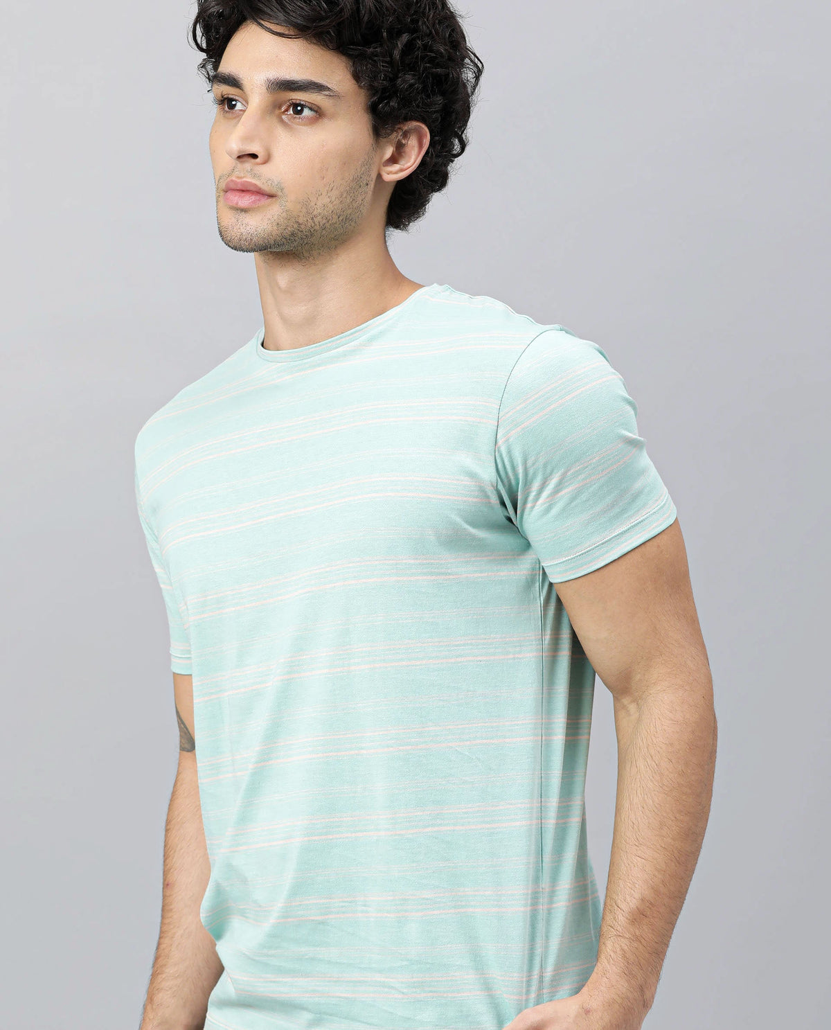 RARE RABBIT SEUS LIGHT TURQ T-SHIRT COTTON FABRIC SHORT SLEEVE ROUND NECK SLIM FIT