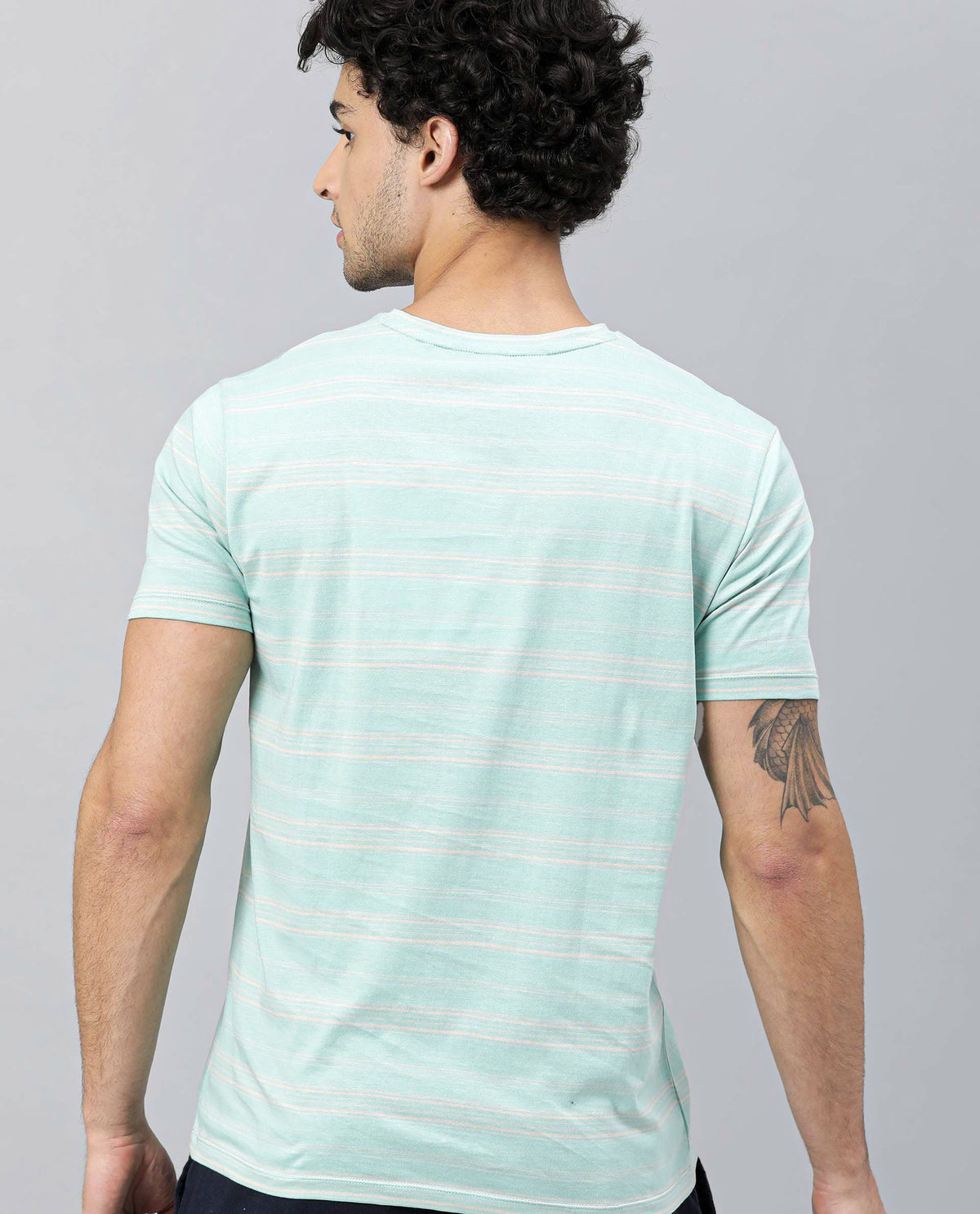 RARE RABBIT SEUS LIGHT TURQ T-SHIRT COTTON FABRIC SHORT SLEEVE ROUND NECK SLIM FIT