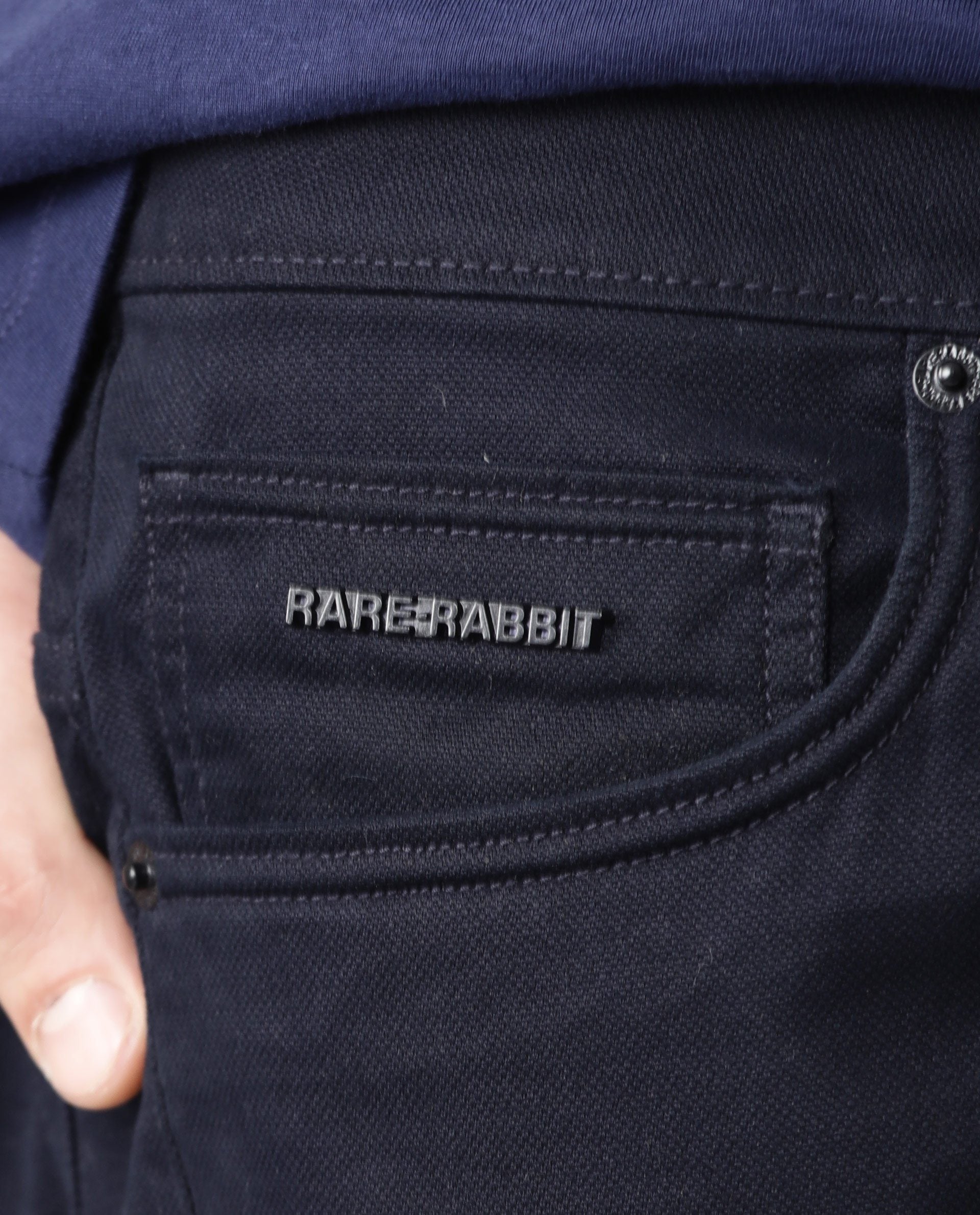 Rare Rabbit Men's Spoke Navy Solid Mid-Rise Regular Fit Trouser