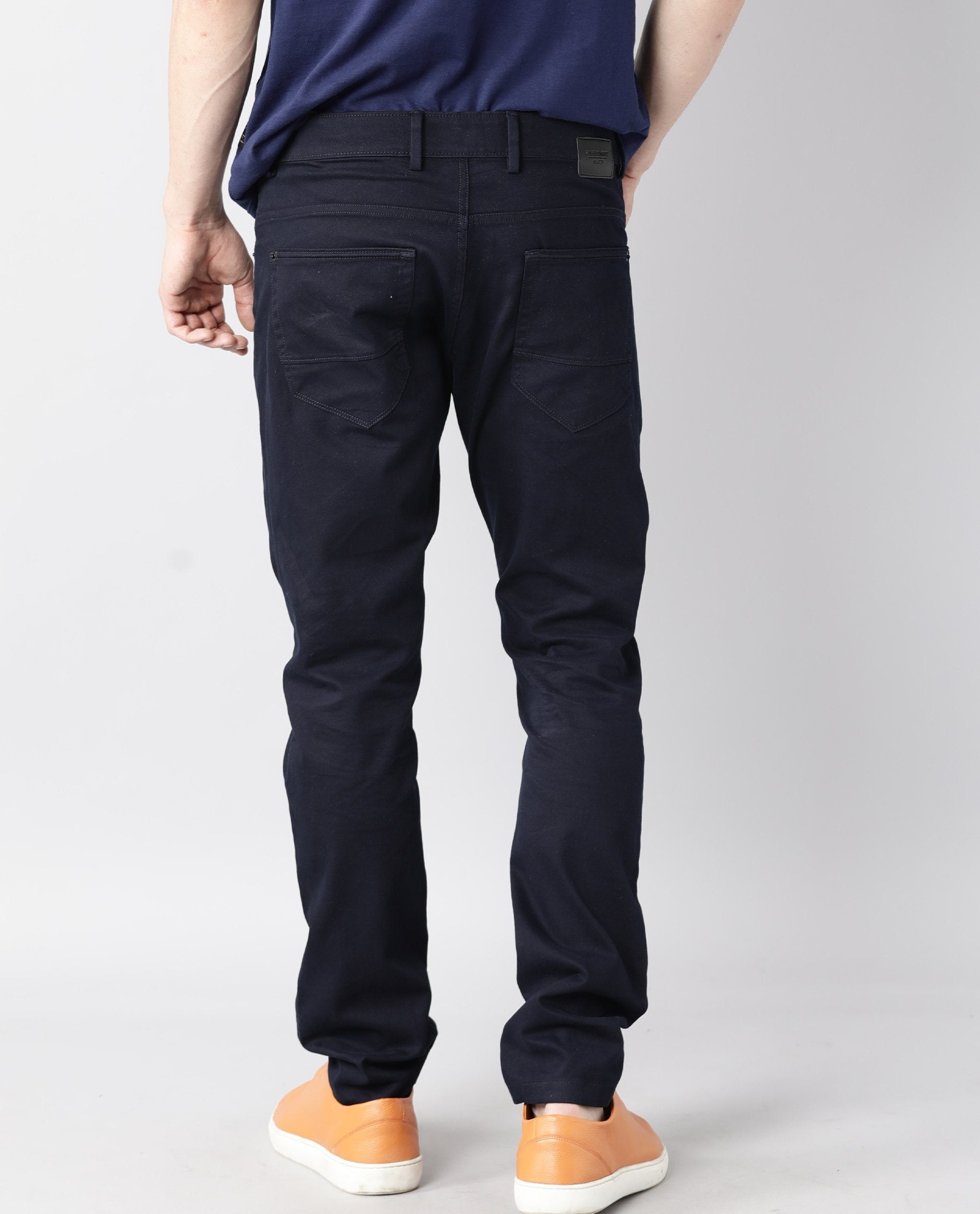 Rare Rabbit Men's Spoke Navy Solid Mid-Rise Regular Fit Trouser