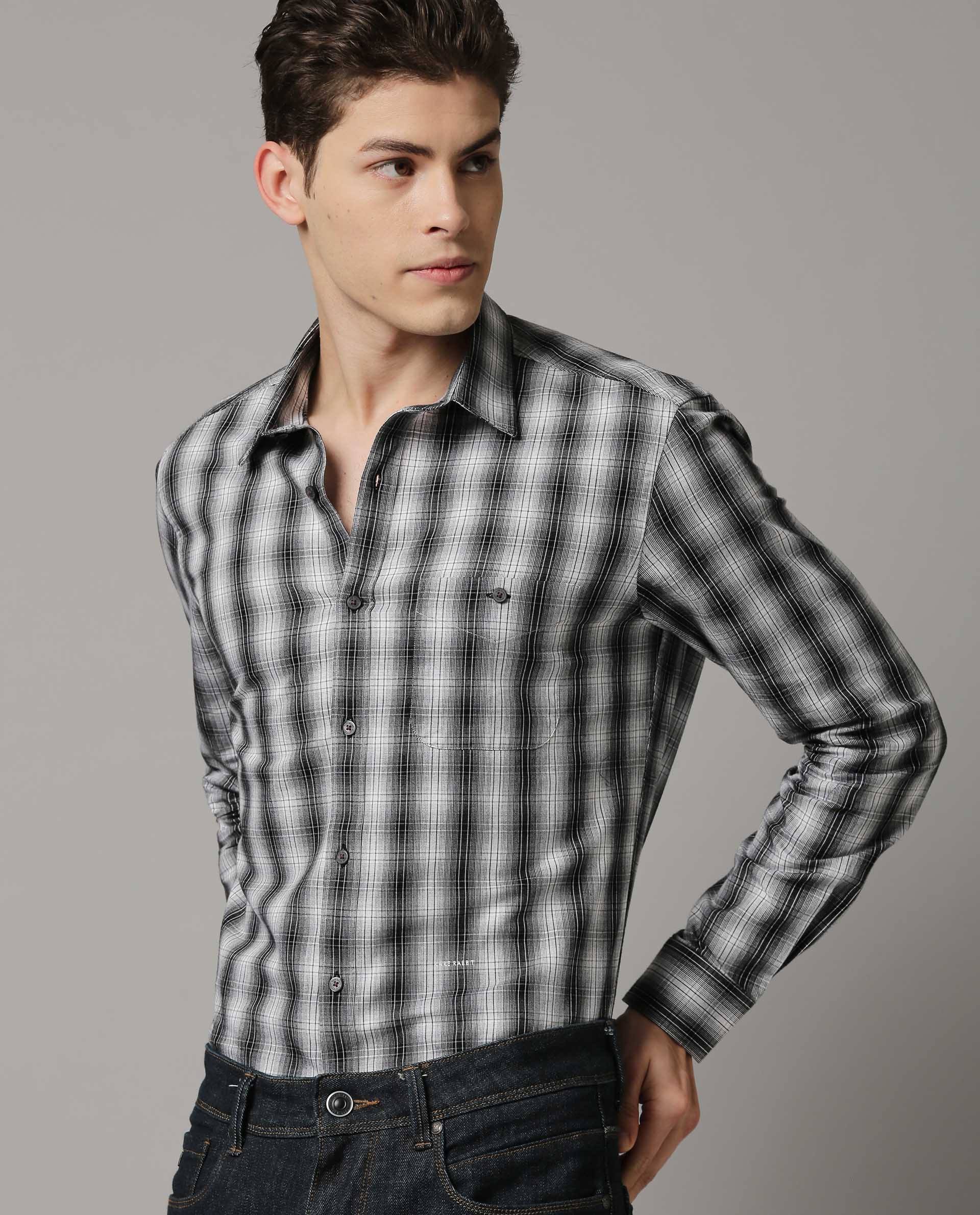 RARE RABBIT MEN'S BASS WHITE SHIRT FULL SLEEVES CHECKS SLIM FIT