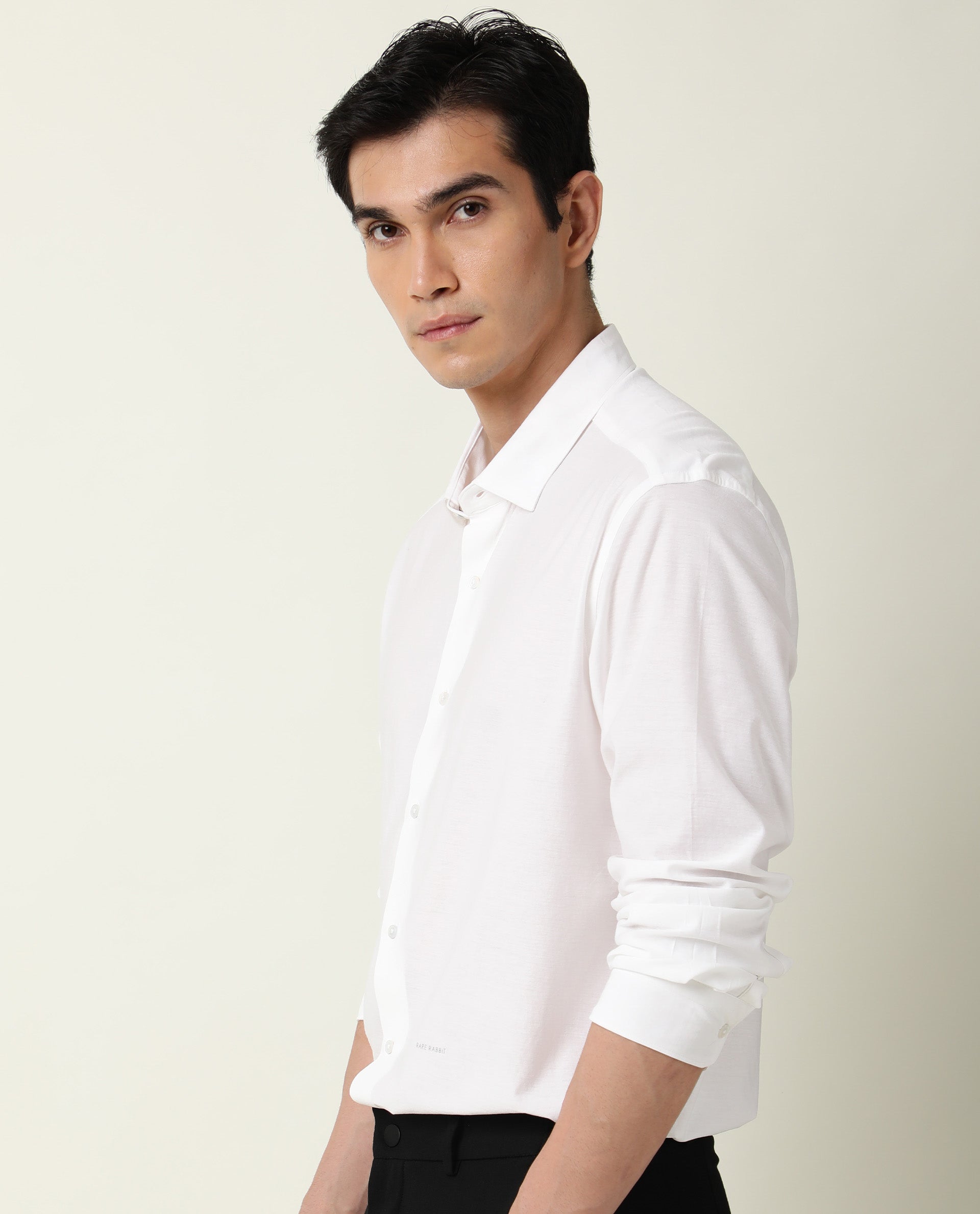 Rare Rabbit Men's Villas White Cotton Fabric Full Sleeves Solid Shirt