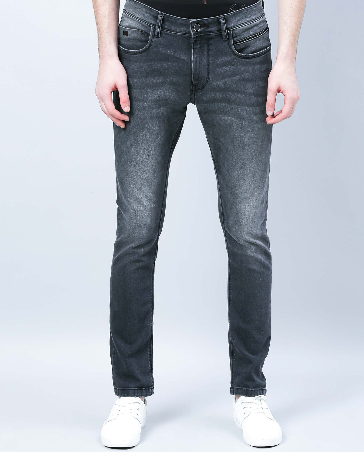 RARE RABBIT COBINO DARK GREY JEANS PANT COTTON FABRIC SLIM FIT BUTTON & ZIP CLOSURE