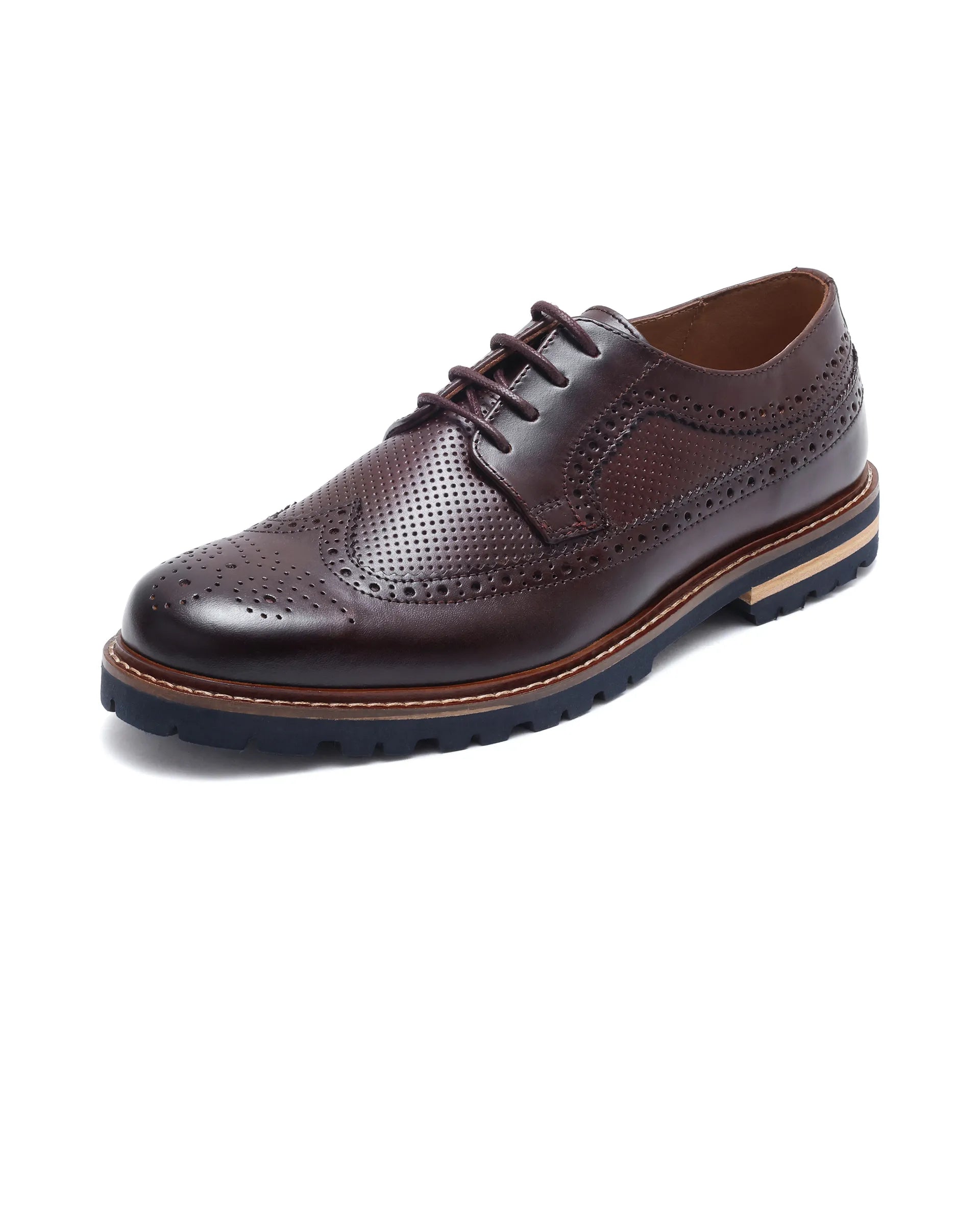 Rare Rabbit Mens Brox Maroon Derby Lace-Up Brogue Detailing Leather Formal Shoes