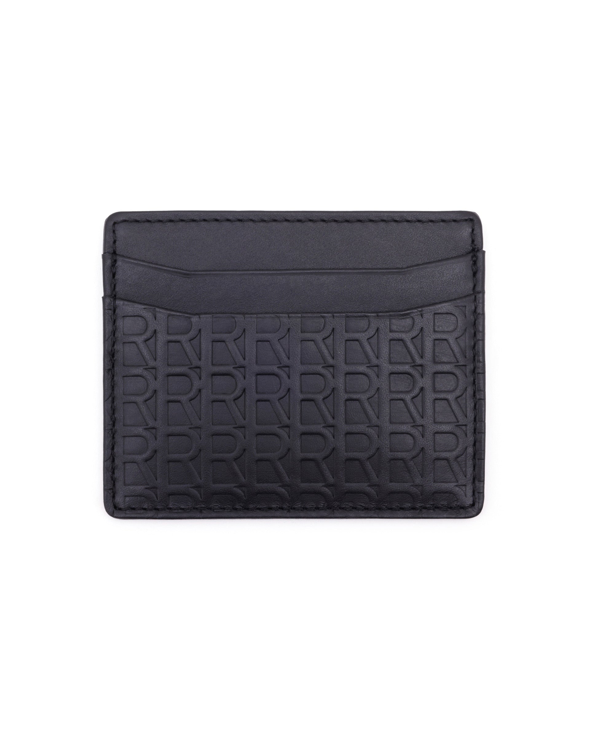 Rare Rabbit Mens Tella Black Slim RFID Monogram Embossed Credit Card Holder