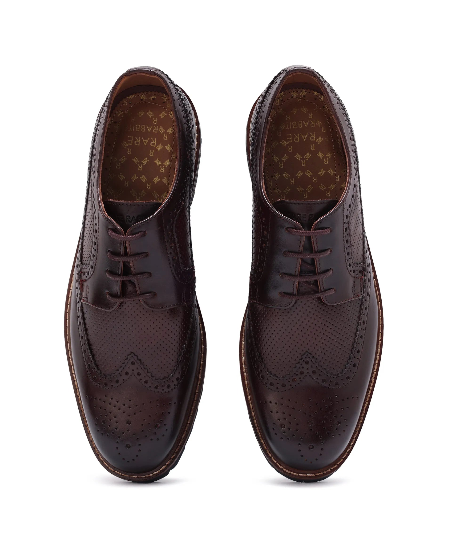 Rare Rabbit Mens Brox Maroon Derby Lace-Up Brogue Detailing Leather Formal Shoes