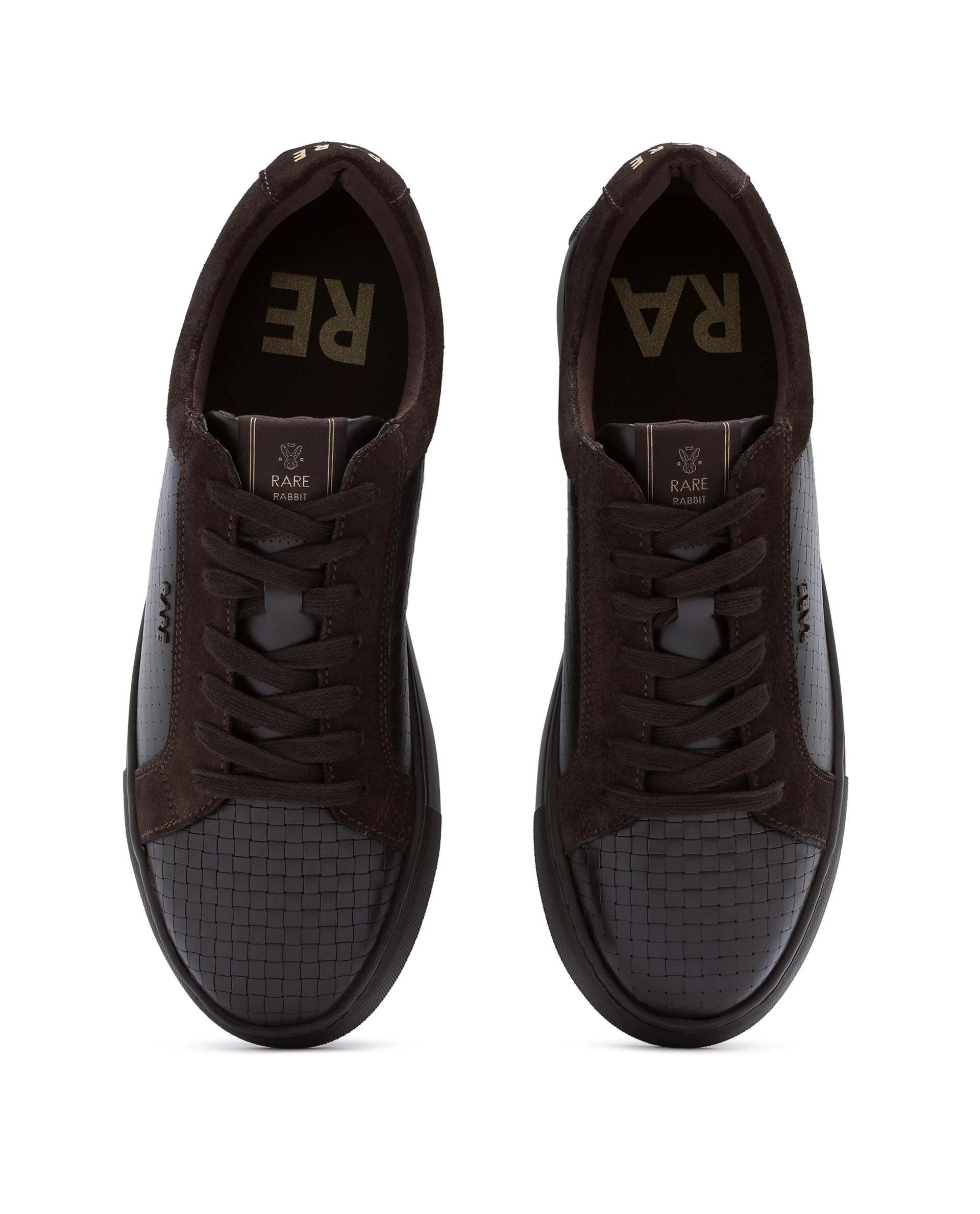 Rare Rabbit Men Herlock Brown Plated Genuine Leather with a Branded Metal Trim Low-Top Lace-Up Sneaker Shoes