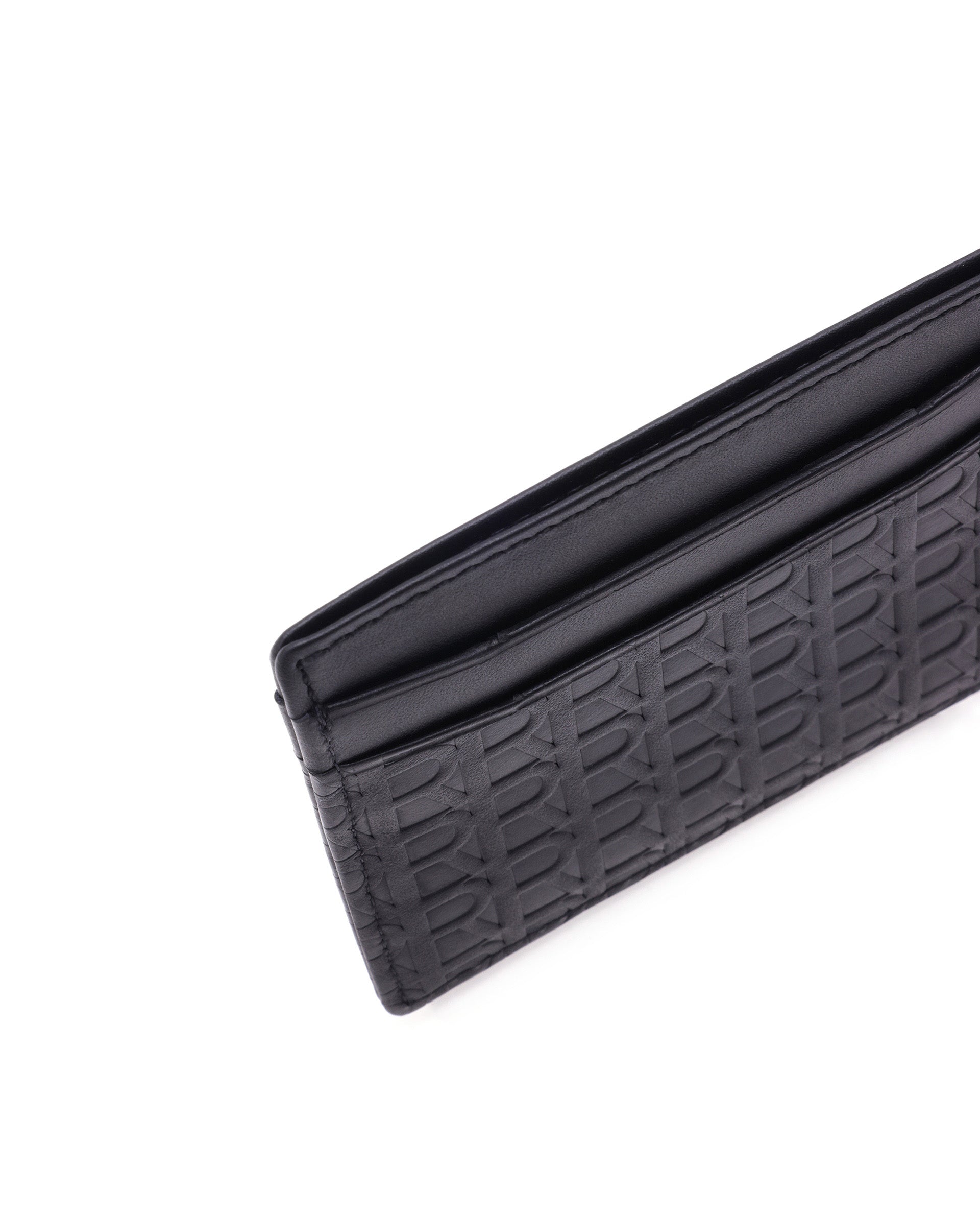 Rare Rabbit Mens Tella Black Slim RFID Monogram Embossed Credit Card Holder