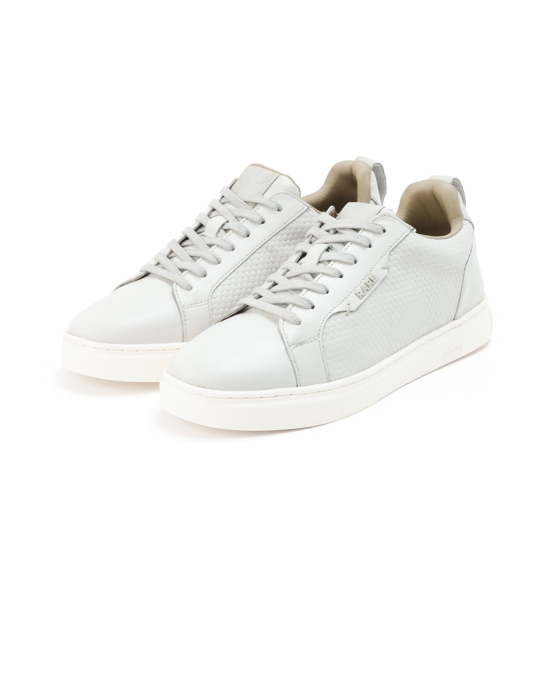 Rare Rabbit Mens Rapso Light Beige Round Toe Low-Top Embossed Lace-Up Sneaker Shoes