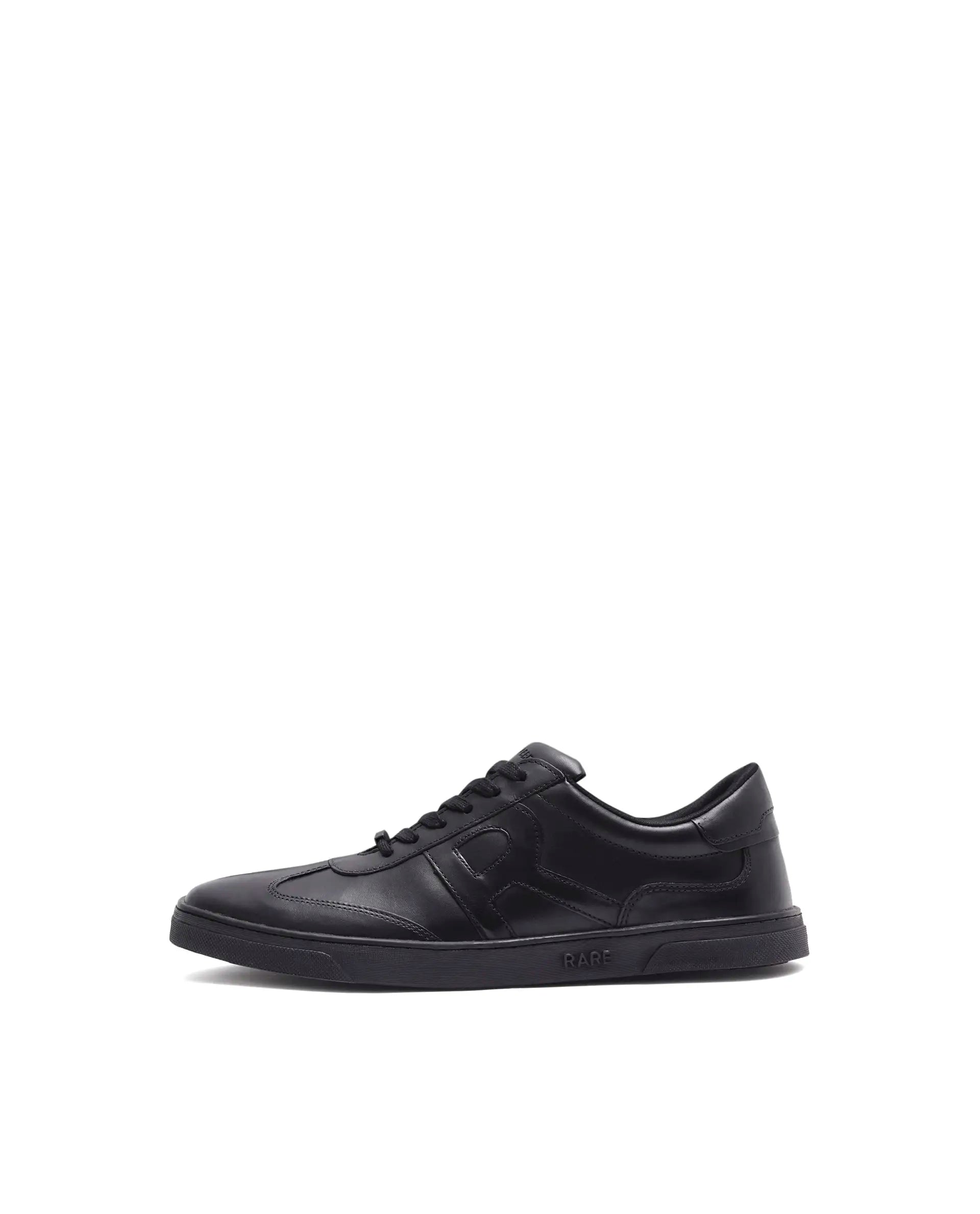 Rare Rabbit Mens Merc Black Round Toe Genuine Leather Lace Up Low Top Sneaker Shoes