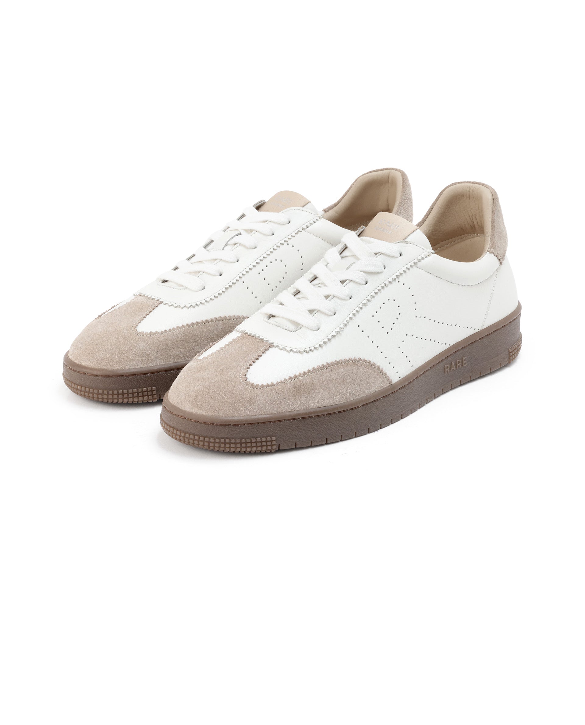 Rare Rabbit Men's Orion Light Beige Suede And Leather Low-Top Lace-up Sneaker Shoes