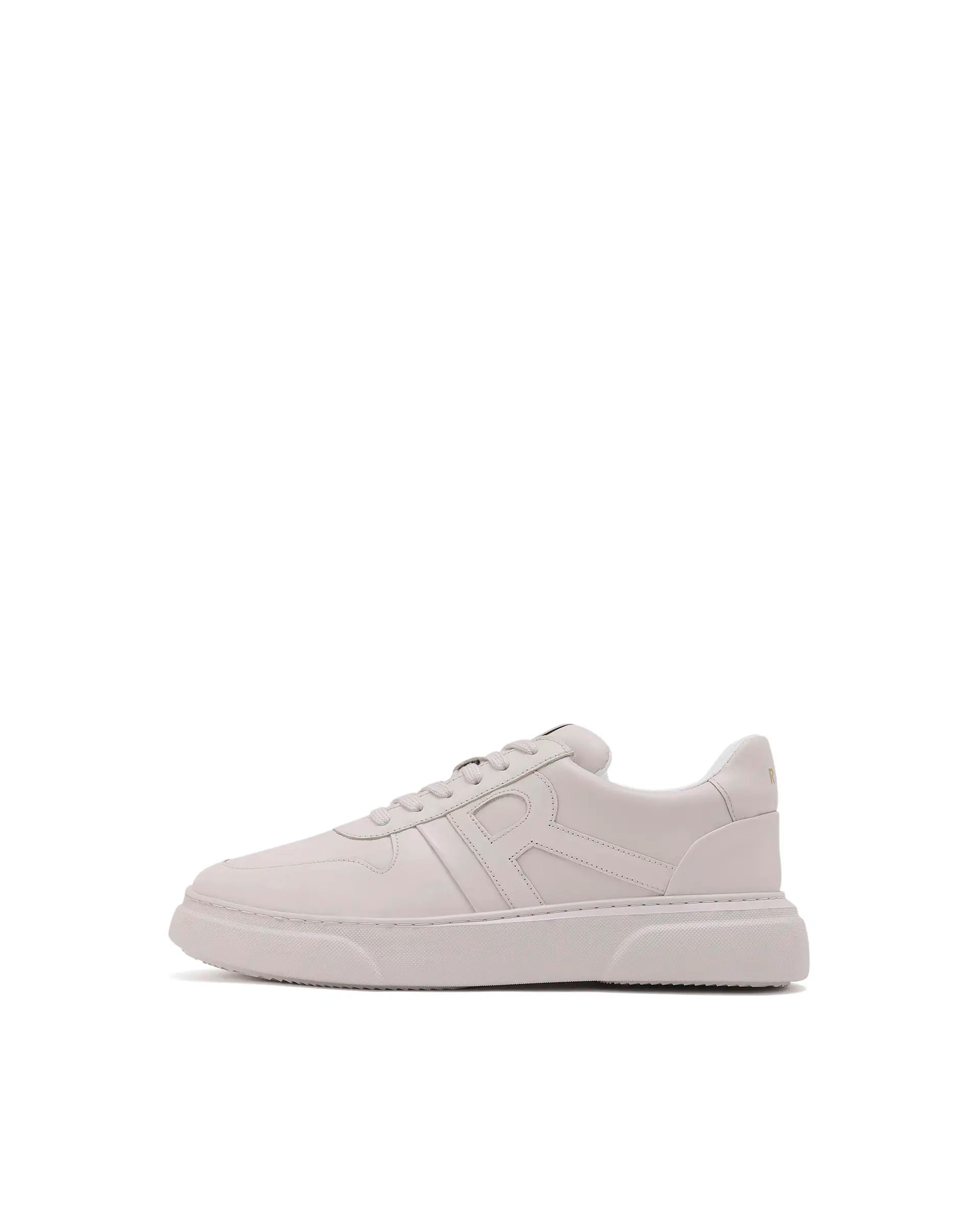Rare Rabbit Men's Cygnus Ecru Genuine Leather Monotone Low-Top Lace-Up Branded Sneaker Shoes