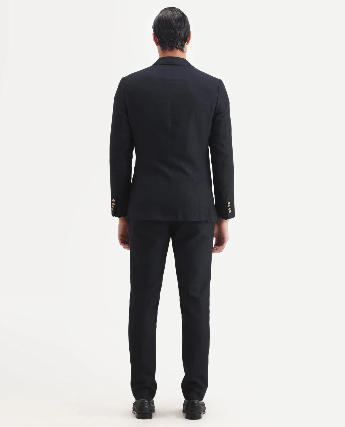 Rare Rabbit Men's Sierra Dark Navy Polyester Plain Tailored Fit Full Sleeve Lapel Neck Suits