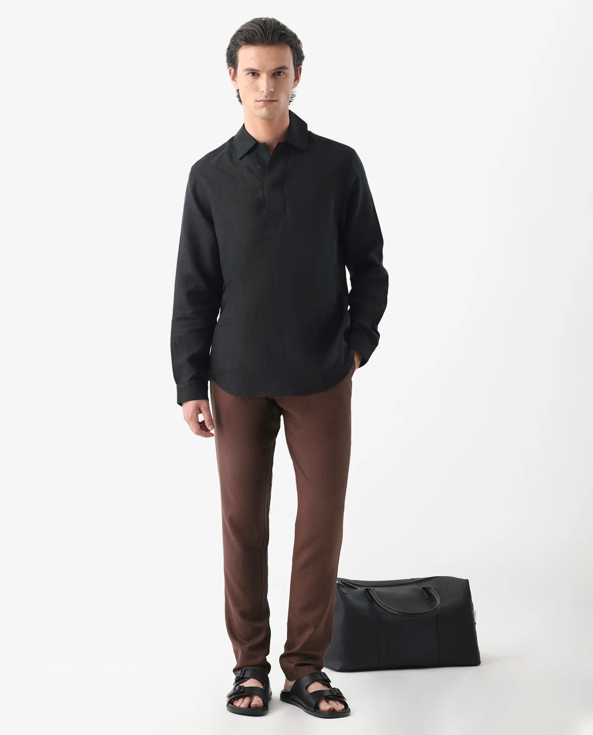 Rare Rabbit Men's Cameo Maroon 100% Linen Plain Regular Fit Trouser