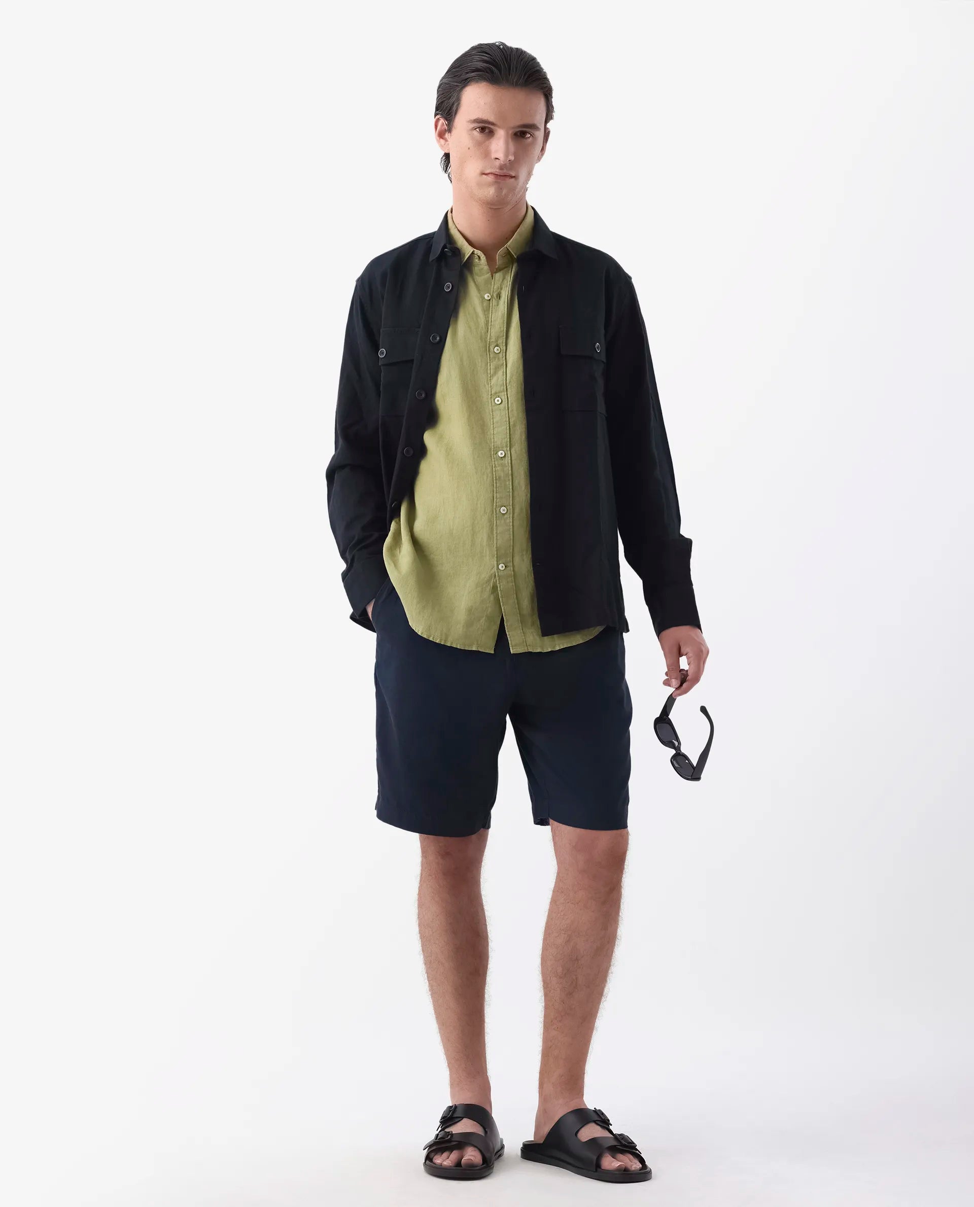 Rare Rabbit Men's Edam Navy Linen Blend Plain Relaxed Fit Shorts