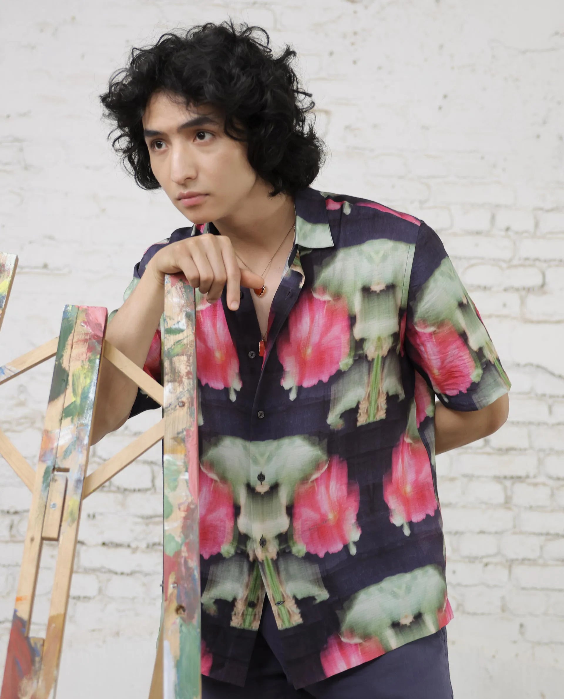 Rare Rabbit Men's Risca Purple Viscose Fabric Half Sleeves Boxy Fit Abstract Floral Print Shirt