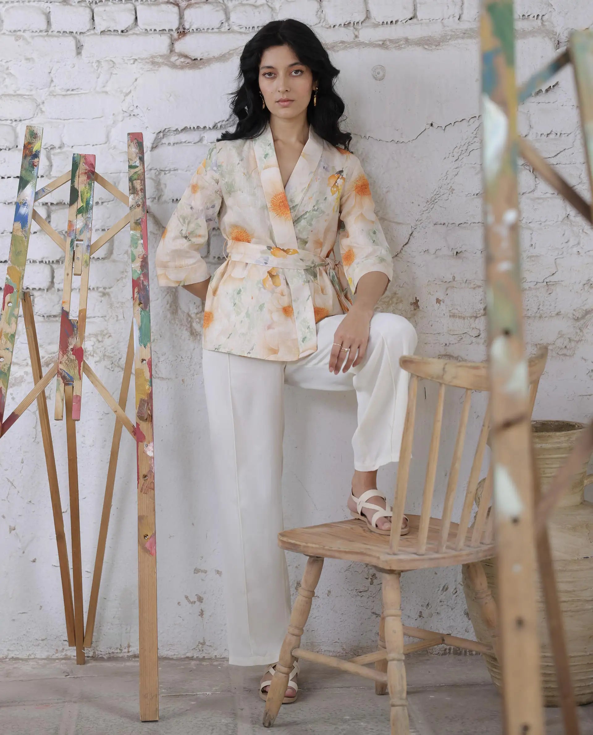 Rareism Women Haz Light Off White Polyester Fabric Wide Leg Fit Plain Ankle Length Trousers