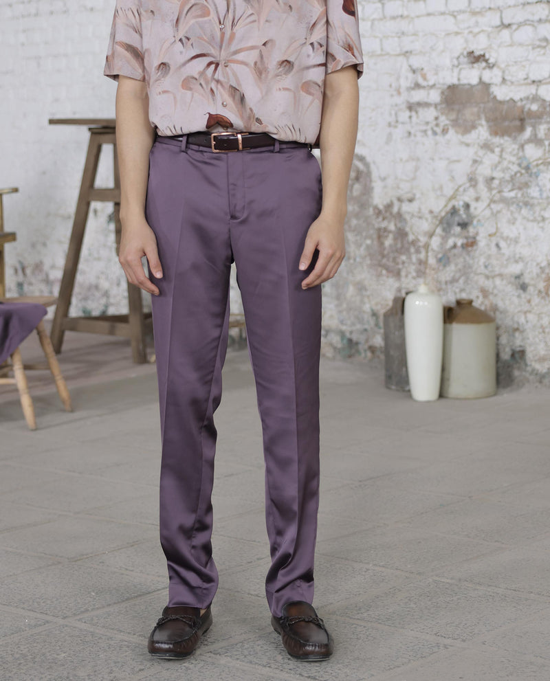 Rare Rabbit Men's Vance Dark Purple Polyester Viscose Fabric Notch Lapel Button Closure Single Breasted Satin Suits